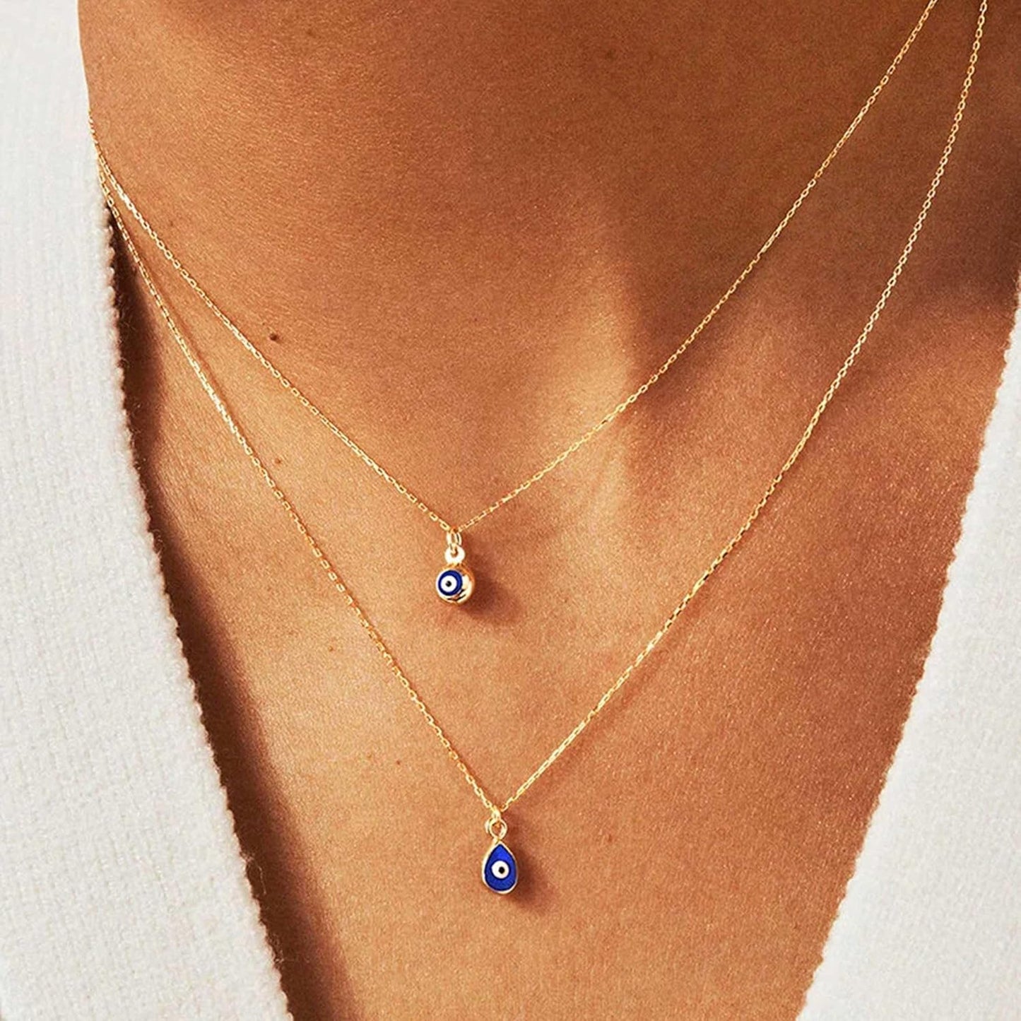 Evil Eye Necklace: 14K Gold Plated Blue CZ Diamond Boho Pendant for Women, Protection Gift