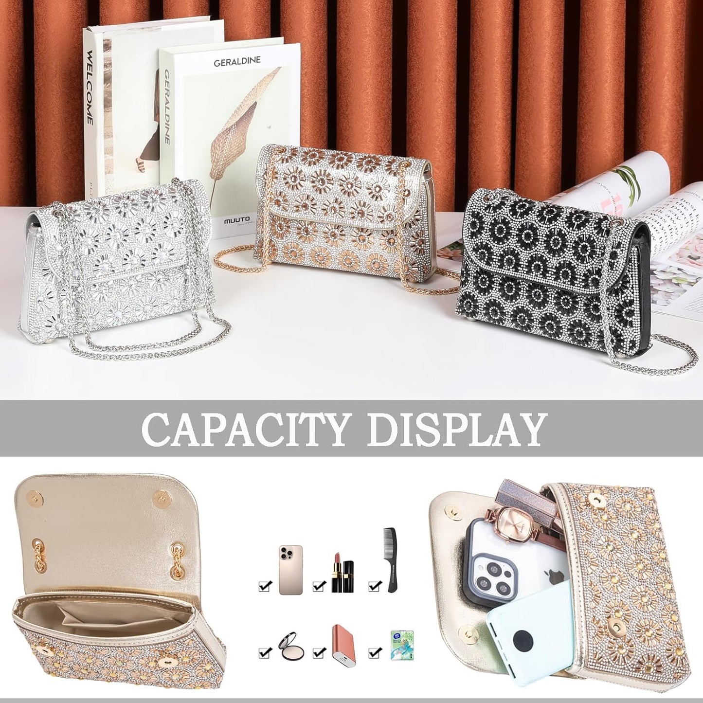 Shoulder Bags Crossbody Bag Purses Handbags Crystals Rhinestone Evening Bag for Women Clutch Purse