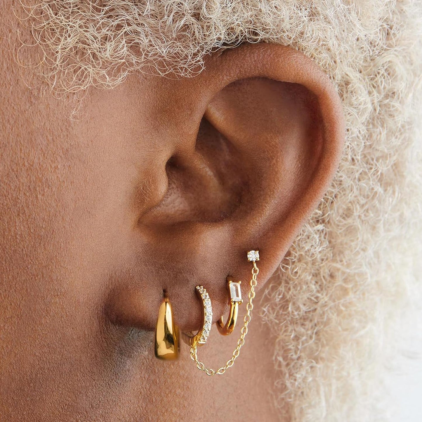 Small Gold Hoop Earrings Set for Women, 14K Gold Plated Lightweight Earrings Sets for Multiple Piercing
