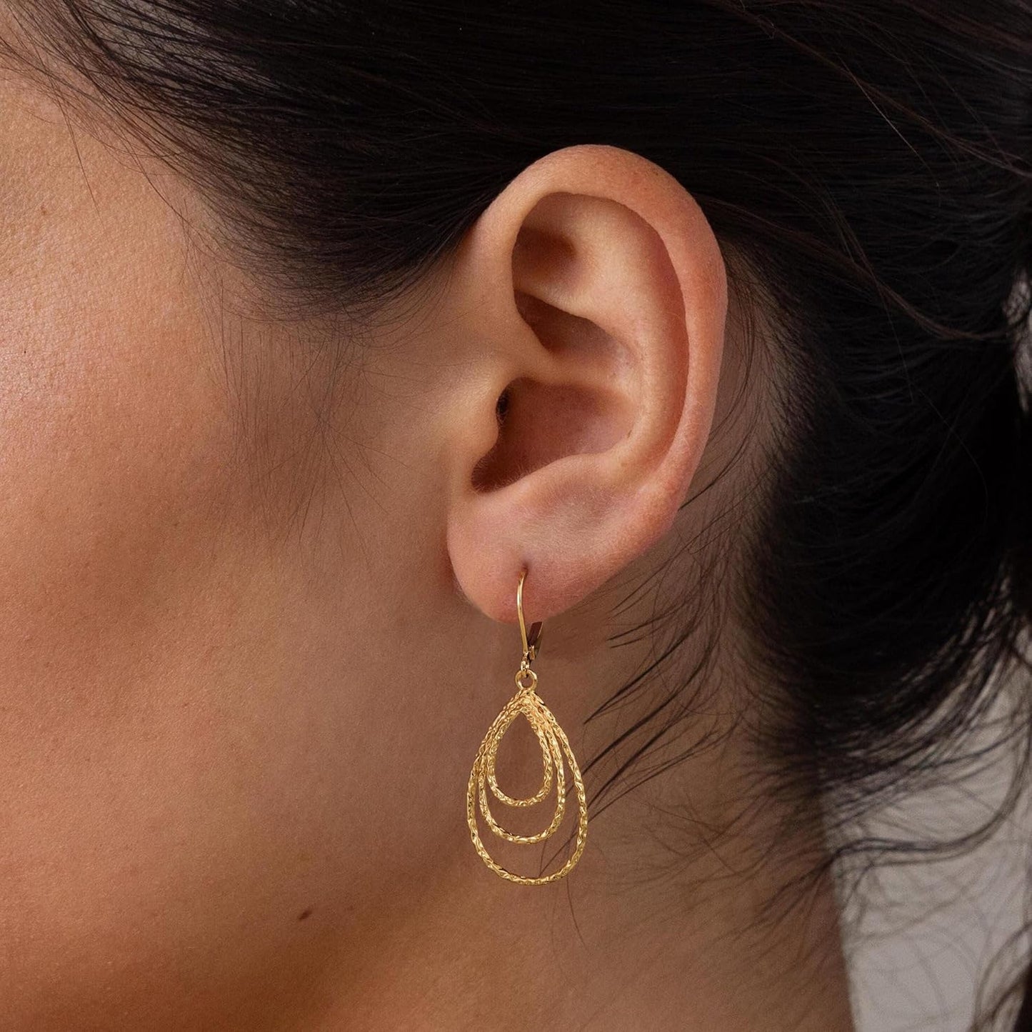 Gold Dangle Earrings for Women, 14K Gold Plated LightweightTeardrop Drop Earrings, Trendy Leverback Minimalist Jewelry for