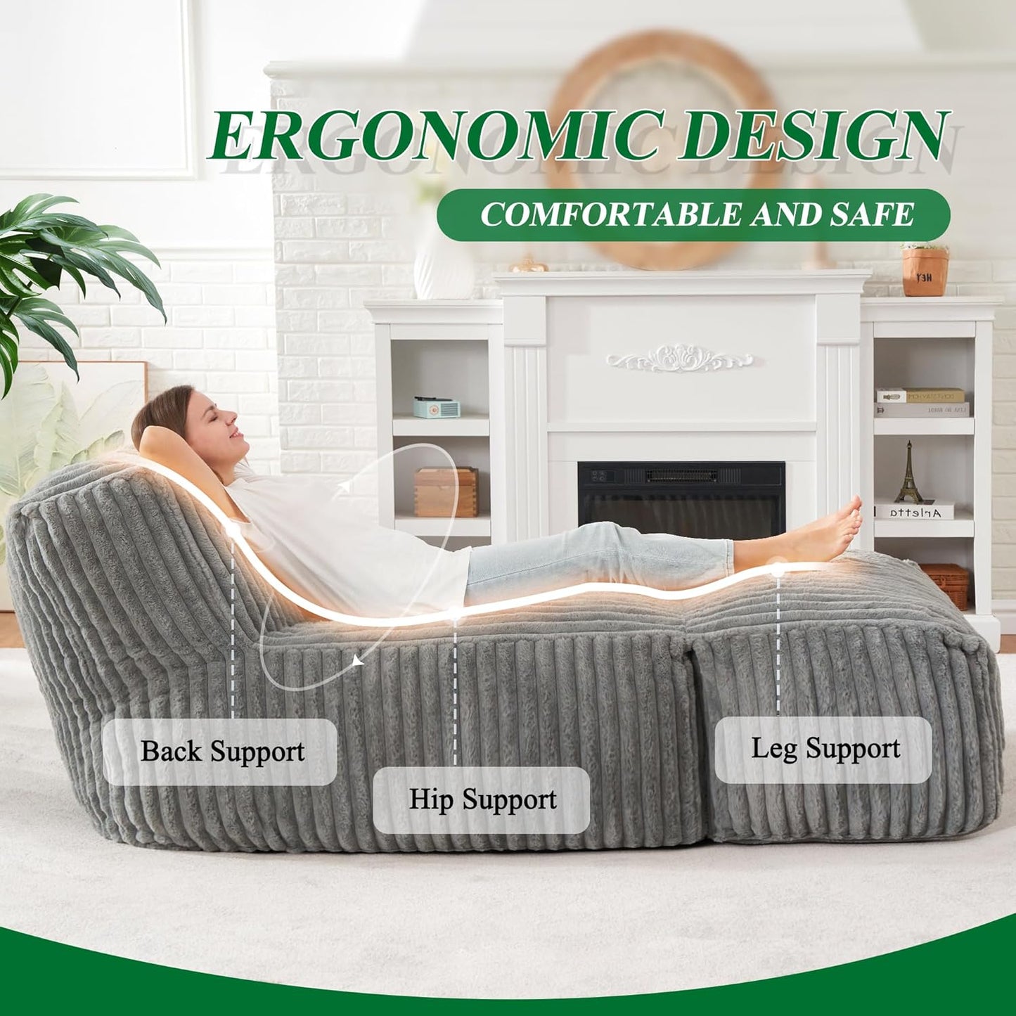 Large Bean Bag Lounger Chair with Memory Foam Filling - Comfortable Beanbag Sofa for Adults, Ideal Balcony