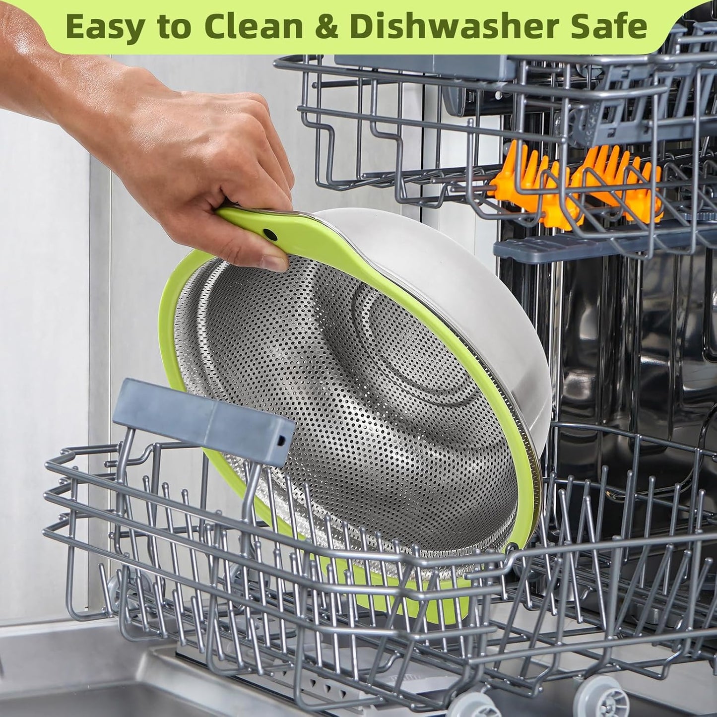 Colander Stainless Steel Microporous, 2QT Rice Strainer with Mixing Bowl, Rice Washer Bowl Set with Handle