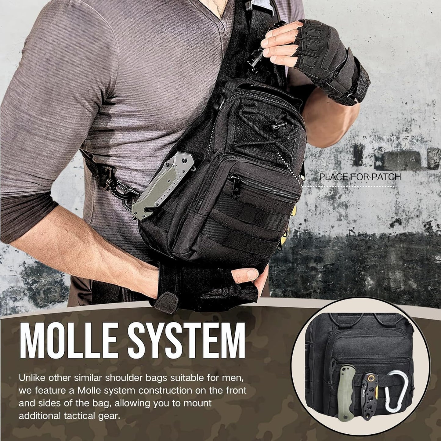 Tactical Shoulder Sling Bag Small Outdoor Chest Pack Backpack for Men Traveling, Sling Backpack