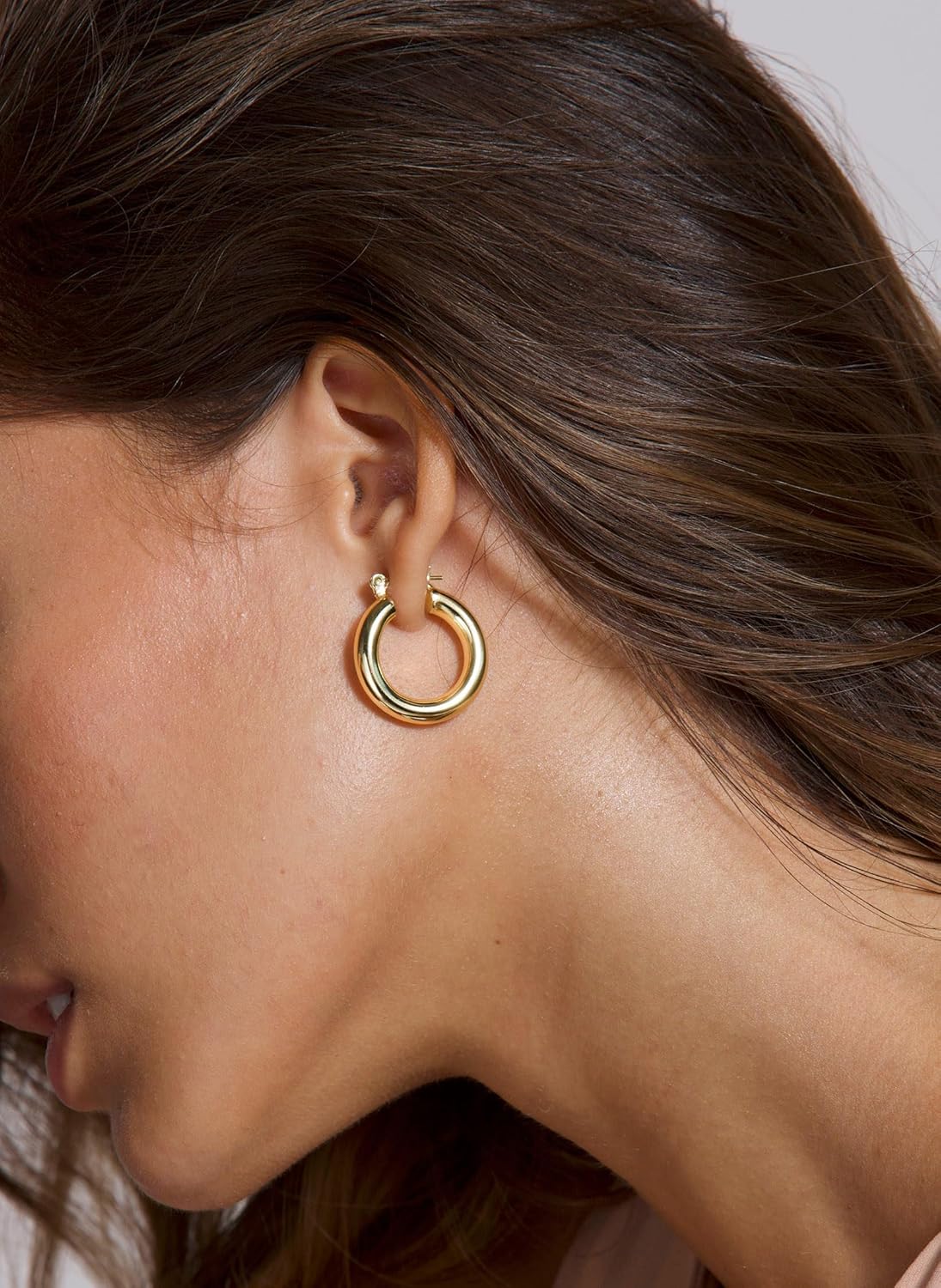 Chunky Gold Hoop Earrings for Women, 14k Gold Plated Thick Triple Hoop Earrings Hypoallergenic Trendy Chunky Gold Hoops