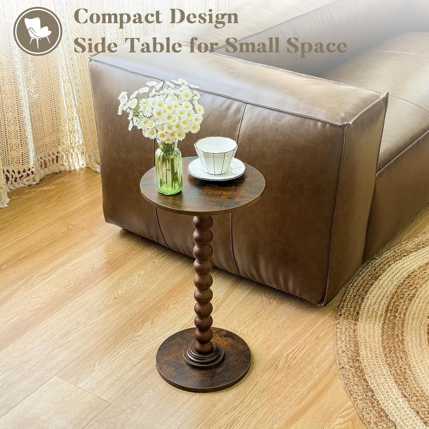 Round coffee table, modern-style , solid wood legs, suitable for living rooms, bedrooms, corners and offices.