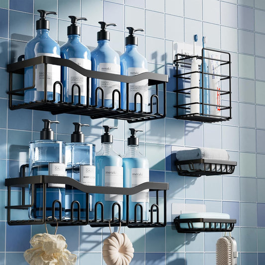 5-Pack Rustproof Stainless Steel Shower Caddy Set– No Drill  Bathroom Organizer