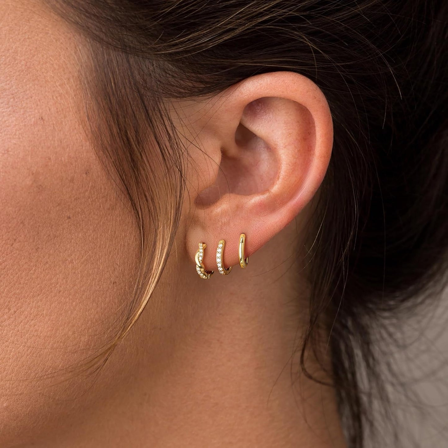 Inerney Gold Huggie Hoop Earrings Set for Women, Dainty Small Sterling Silver Earring Stacks Hypoallergenic Jewelry for Multiple Piercings
