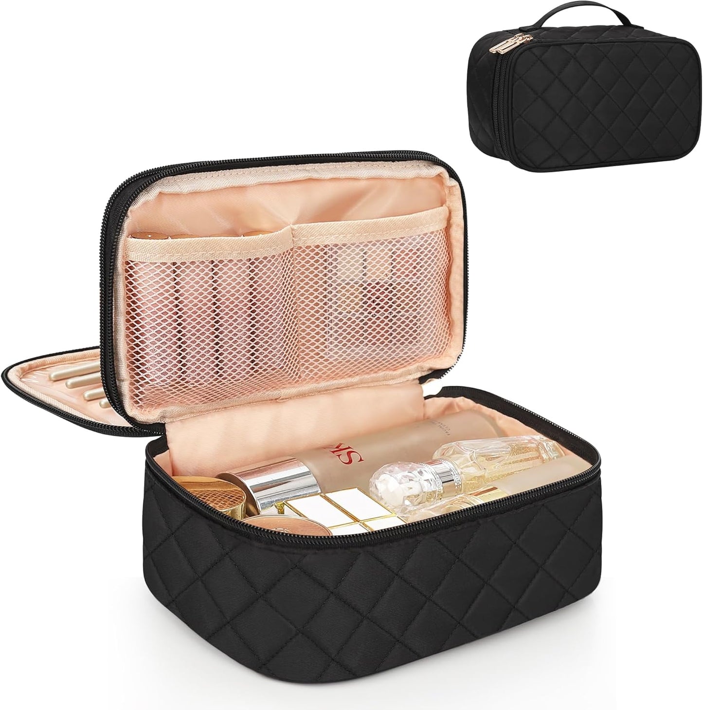 Small Makeup Bag for Women, Travel Cosmetic Bag, 2 Layers Waterproof Makeup Organizer Storage
