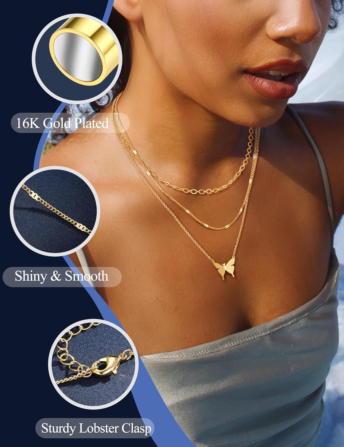 3Pcs Gold Layered Necklace Set for Women - Paperclip & Pearl Choker, Non-Tarnish