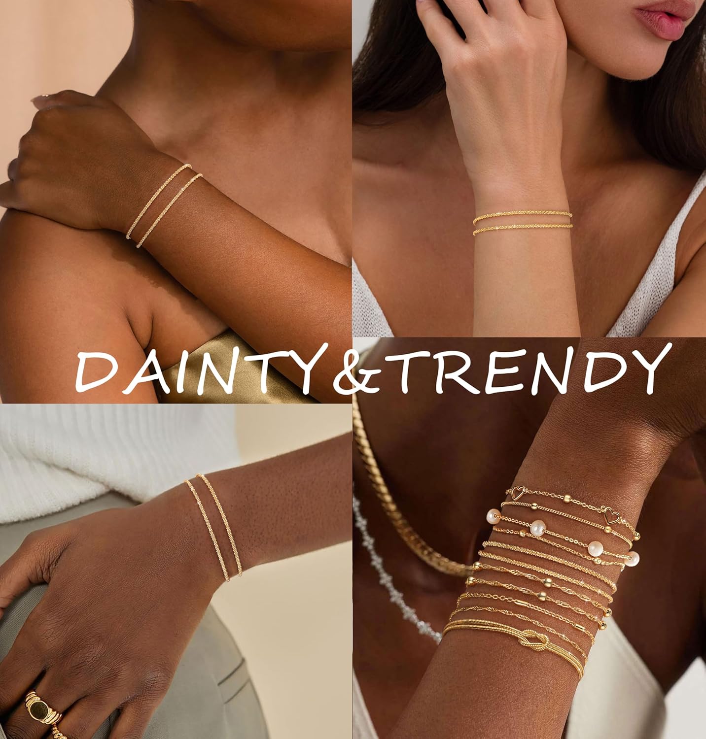 Gold Bracelets for Women Trendy 14K Gold Plated Bracelet for Women Non Tarnish Dainty Stackable Layered