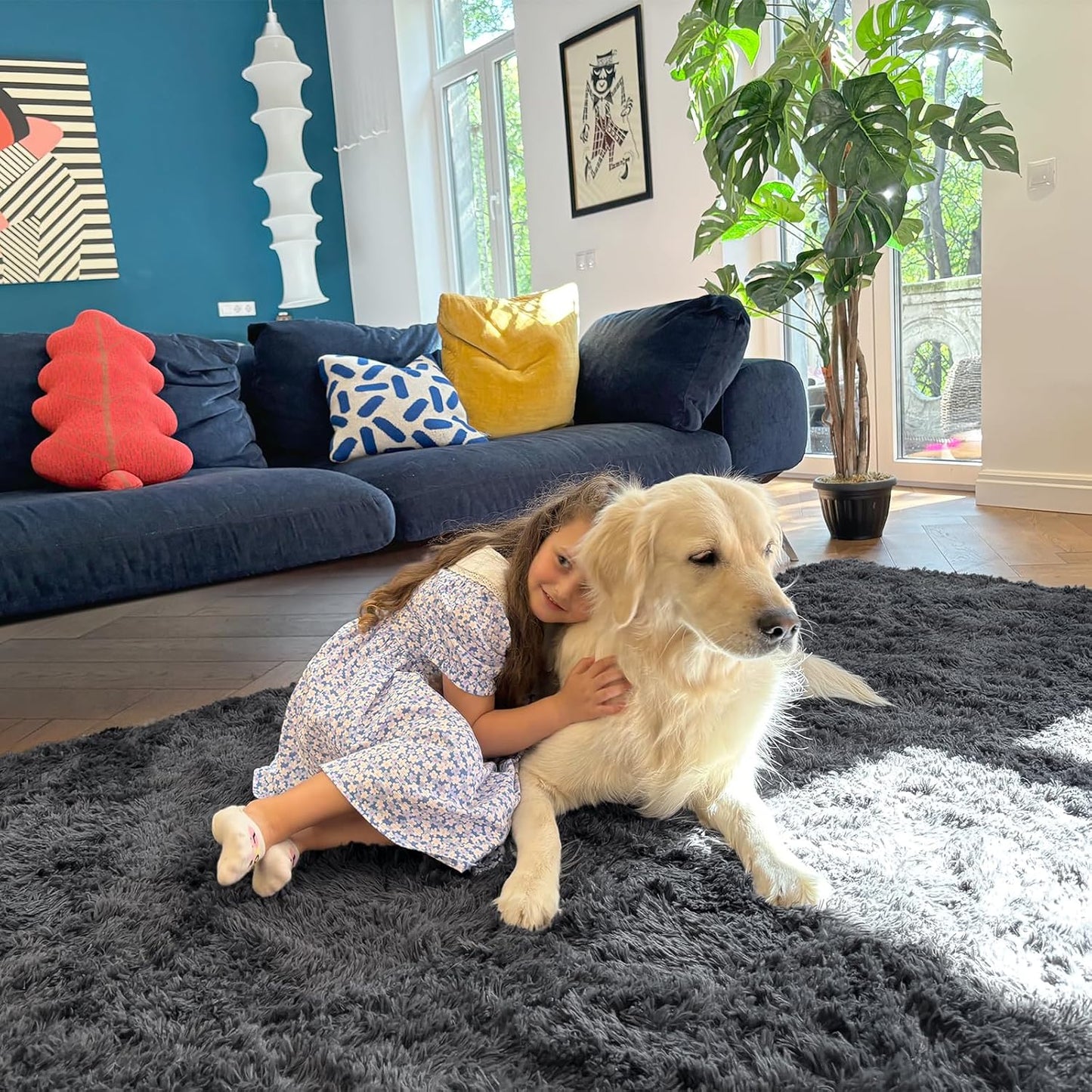 5x8 Machine Washable Large Area Rugs for Living Room, Bedroom, Soft Fluffy Shaggy Bedside Rug, Indoor Floor Carpet for Kids Girls and Boys, Dorms, Nursery, Home Decor Aesthetic, Grey