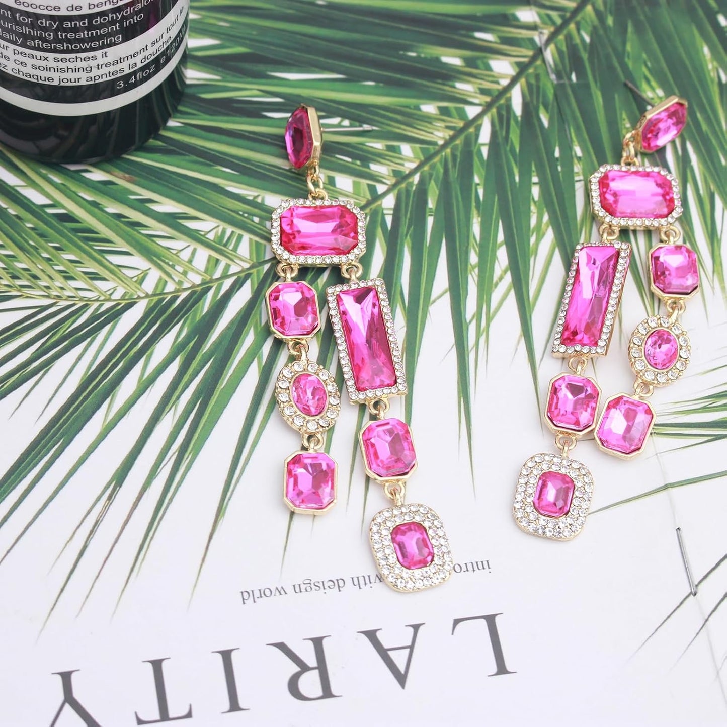 Vintage Rectangle Teardrop Chandelier Earrings, Art Deco Wedding Austrian Crystal Drop Dangle Earrings for Women Party Prom