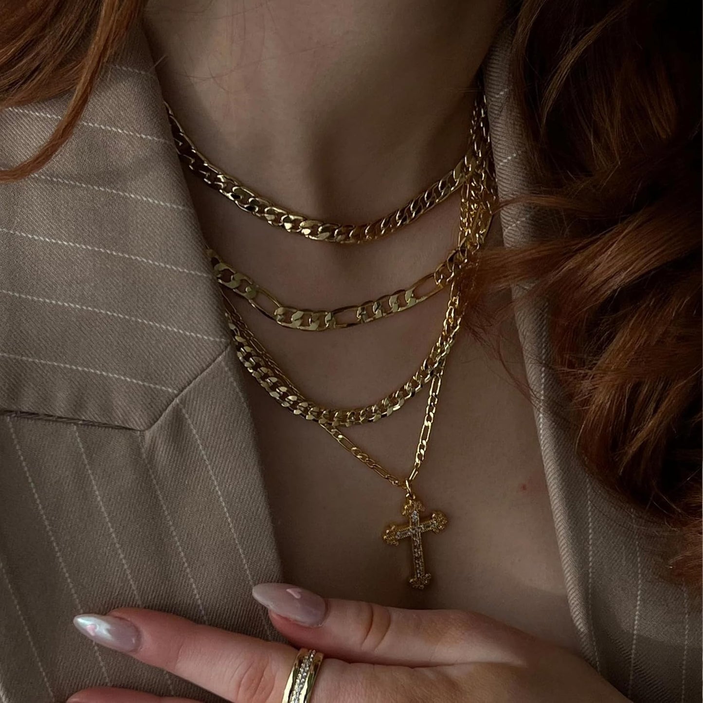 "Dainty Cross Necklace for Women, 14K Gold Plated Heart Pendant Choker, Simple Trendy Diamond Charm, Faith Jewelry Religious Gift"