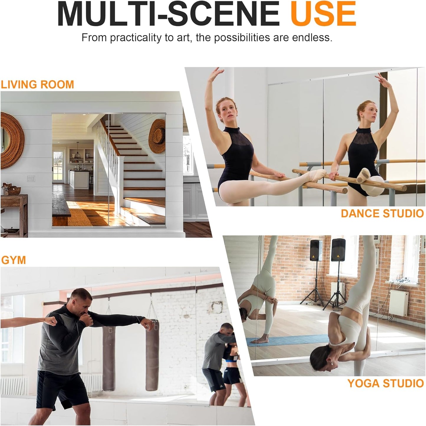 Home Gym Mirror,48''x24''x2count Silver,Large Full Body Tempered Glass Frameless