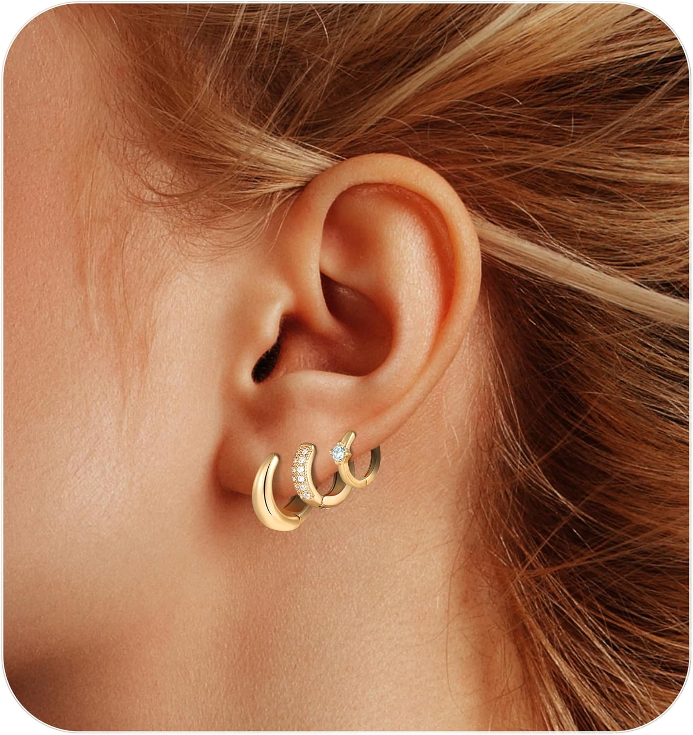 Gold Chunky Hoop Earrings Set for Women, 14K Gold Plated Twisted Huggie Hoop Earring, Thick Open Hoops Set Lightweight