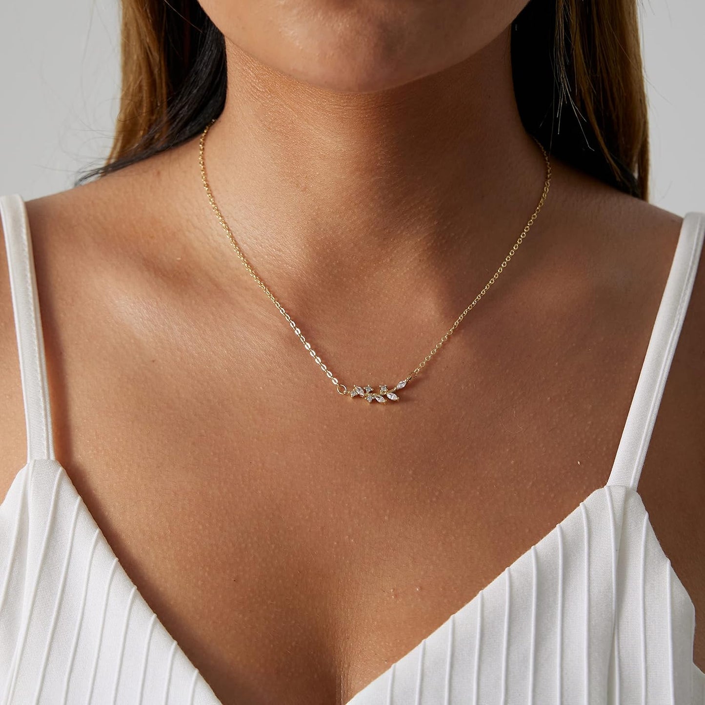 Dainty Gold Necklace: 14K Gold Plated Tiny Love/Heart/Star/CZ/Leaf Pendant for Women, Everyday Jewelry