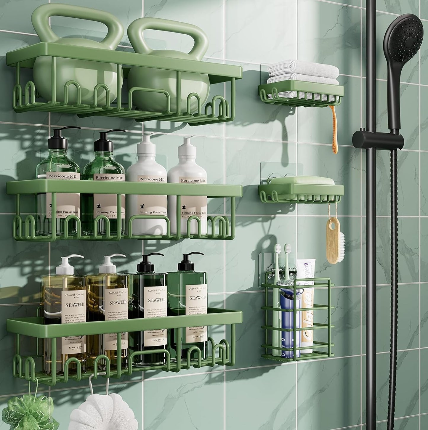 Shower Caddy 6-Pack, No Drilling Adhesive Shelves, Rack with Soap Holder,  Organizers and Storage