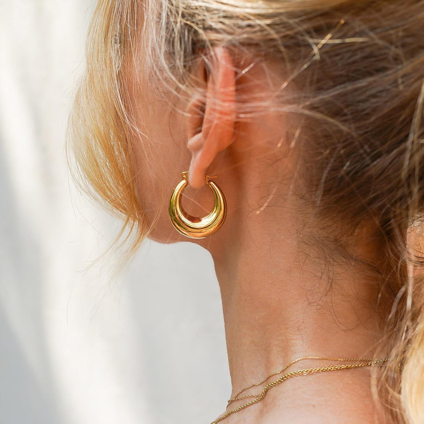 Chunky Gold Hoop Earrings for Women, 14k Gold Plated Thick Triple Hoop Earrings Hypoallergenic Trendy Chunky Gold Hoops