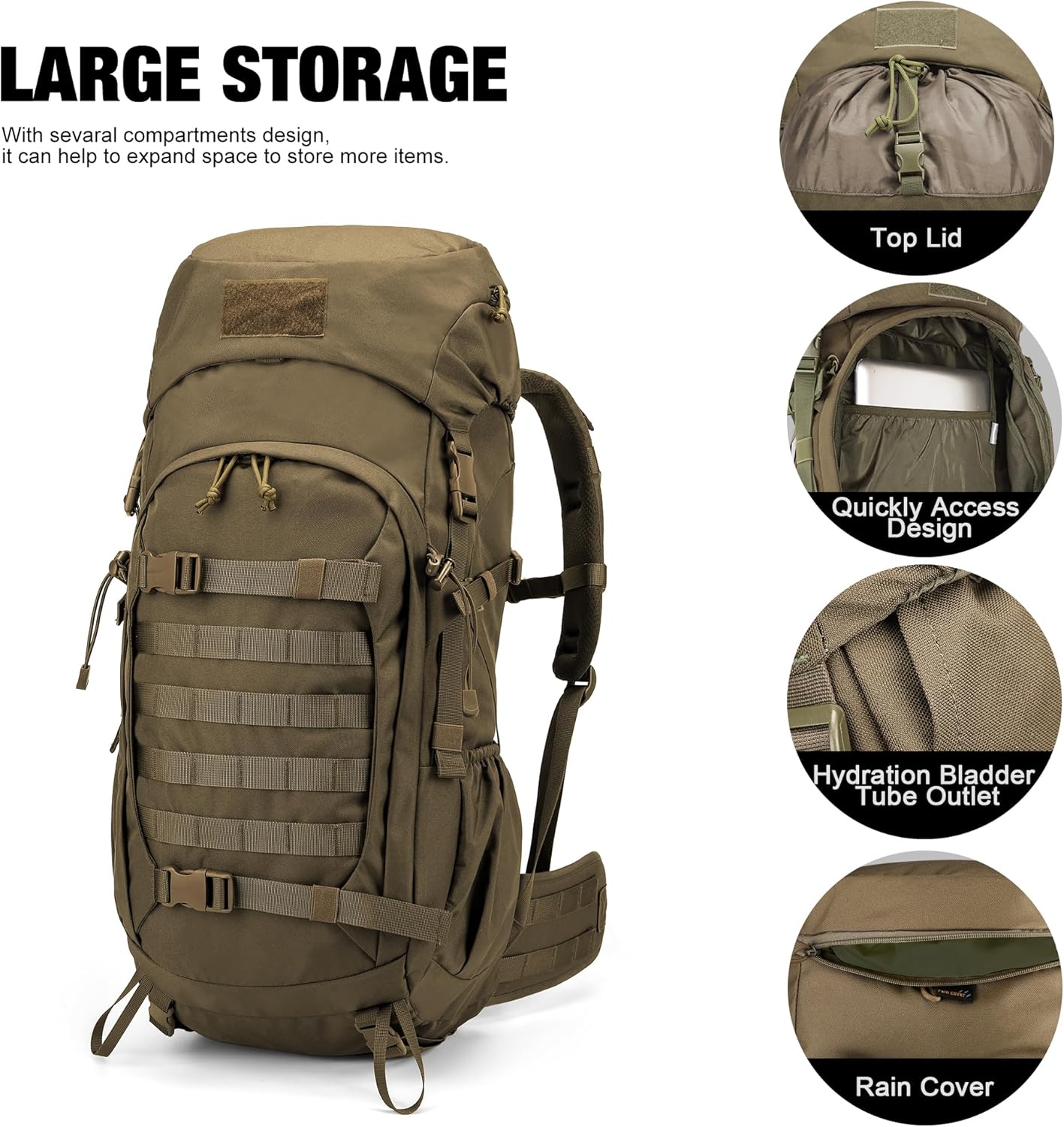 50L Hiking Backpack,Backpacking Backpack with Rain Cover for Hiking,Backpacking,Rucking,Camping,Survival