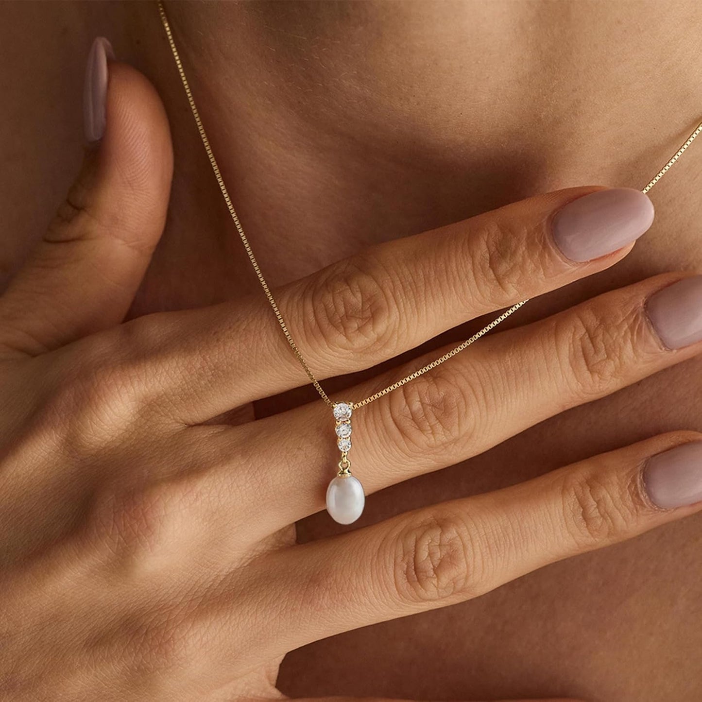 14K Gold Plated Bridal Necklace: Dainty Pearl & CZ Pendant, Classic Wedding Gift for Women