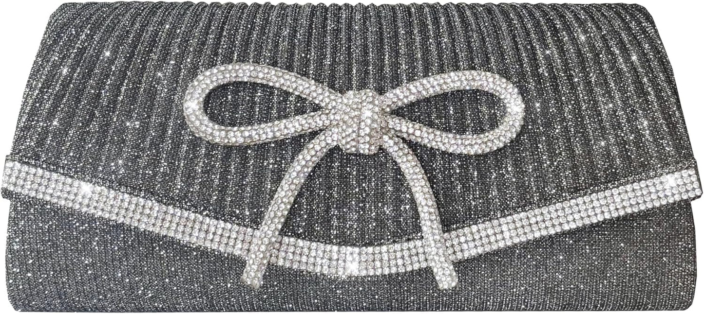 Bow Evening Bag Sparkly Clutch Purses for Women Wedding Glitter Rhinestone Party Prom Purse