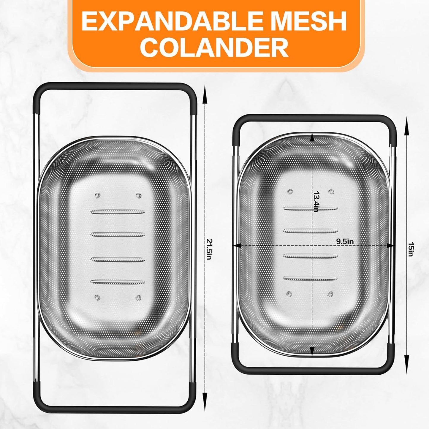 Over the Sink Colander - Strainers and Colanders -Expandable Fine Mesh Strainer with Rubber Grip for Veggie, Fruits, Pasta,