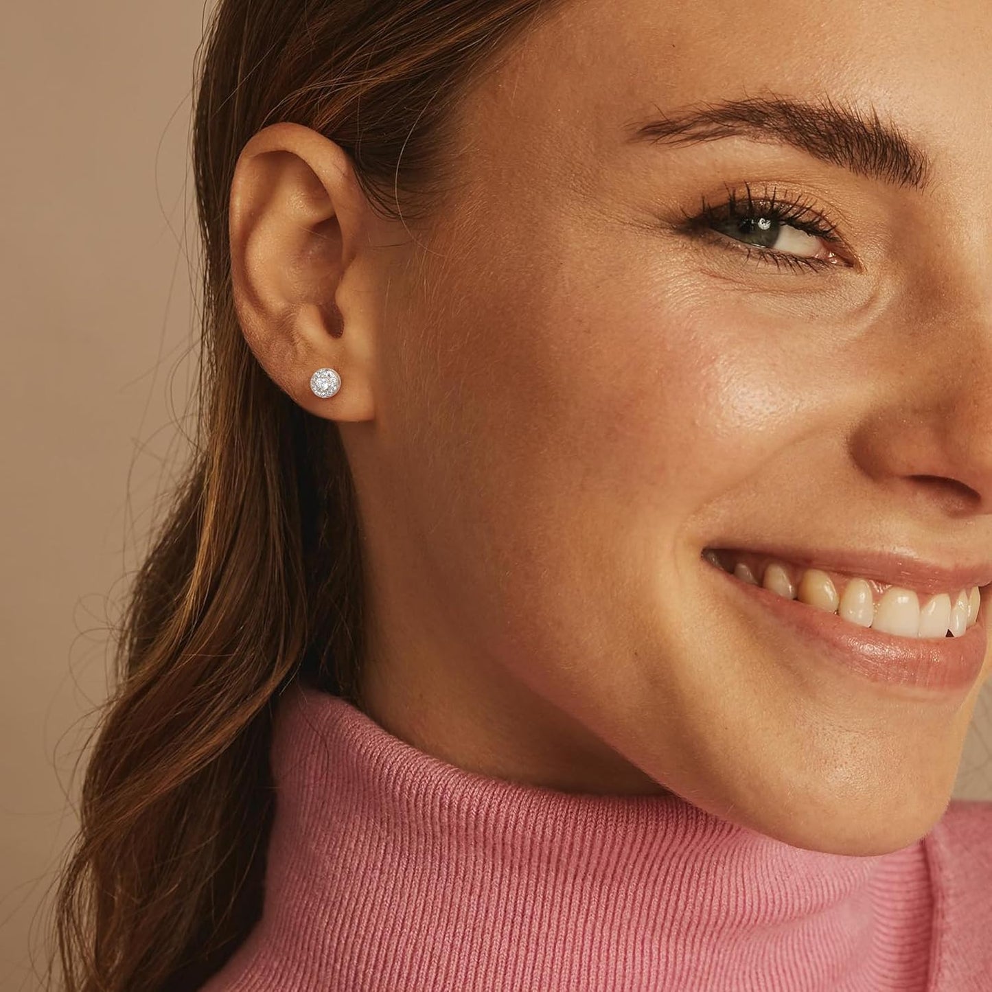 Hayoso 18K Gold Plated Halo Stud Earrings 925 Sterling Silver Cubic Zirconia Stud Earrings Round Square Diamonique Stud