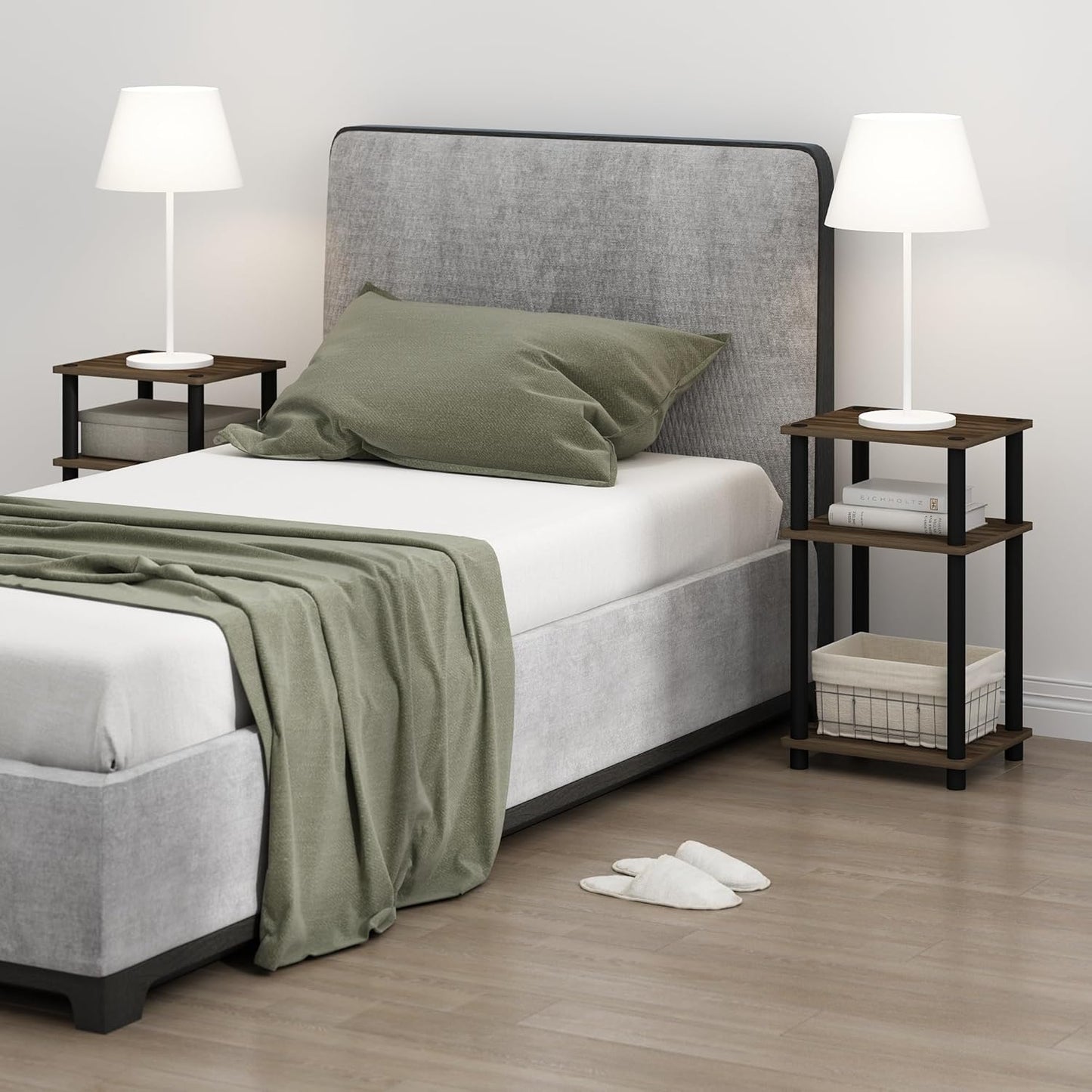3-Tier End Table, Open Shelves Night Stand, Bedside Table, Toolless Assembly