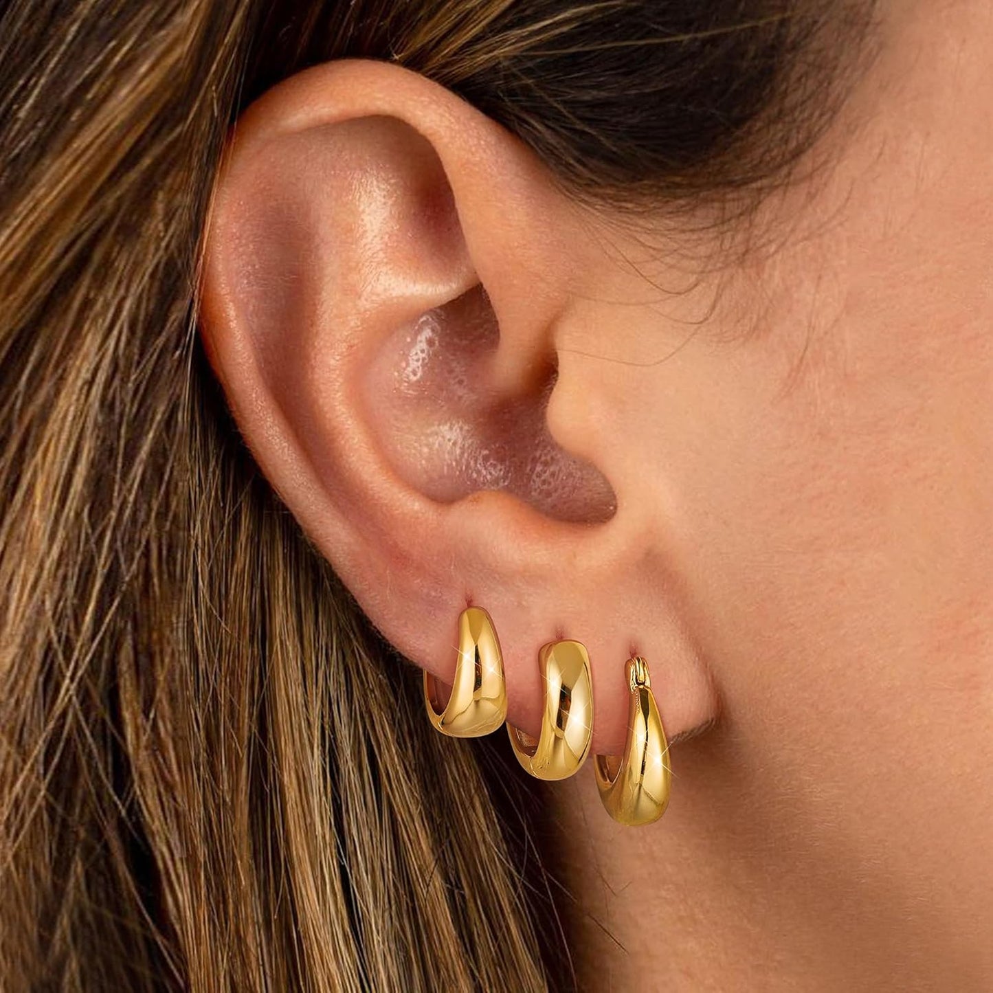 3Pairs 925 Sterling Silver, 14K Gold Plated Small Huggie Hoop Earrings Sets for Multiple Piercing CZ Cartilage Earrings Stacks
