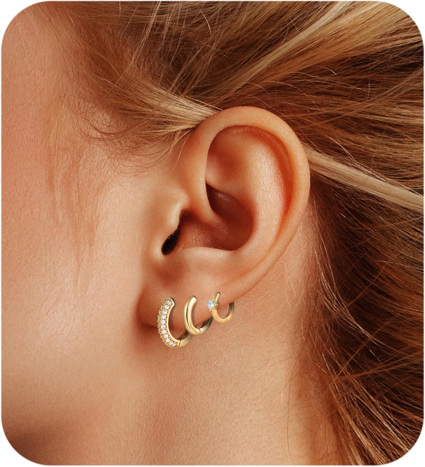 Gold Chunky Hoop Earrings Set for Women, 14K Gold Plated Twisted Huggie Hoop Earring, Thick Open Hoops Set Lightweight