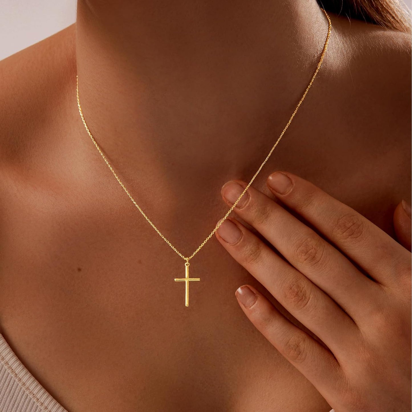 Adjustable Cross Choker | 14K Gold Plated Dainty Layered Necklace - Minimalist Gold Jewelry Gift for Her
