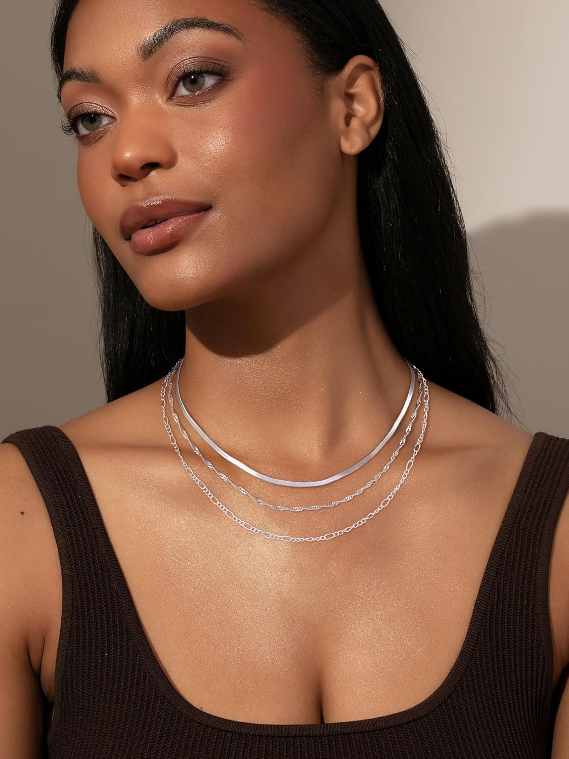 "DAINTY GOLD/SILVER LAYERED NECKLACES FOR WOMEN - 14K GOLD/STERLING SILVER PLATED PAPERCLIP CUBAN ROPE CHAIN, HYPOALLERGENIC NON-TARNISH JEWELRY GIFT"
