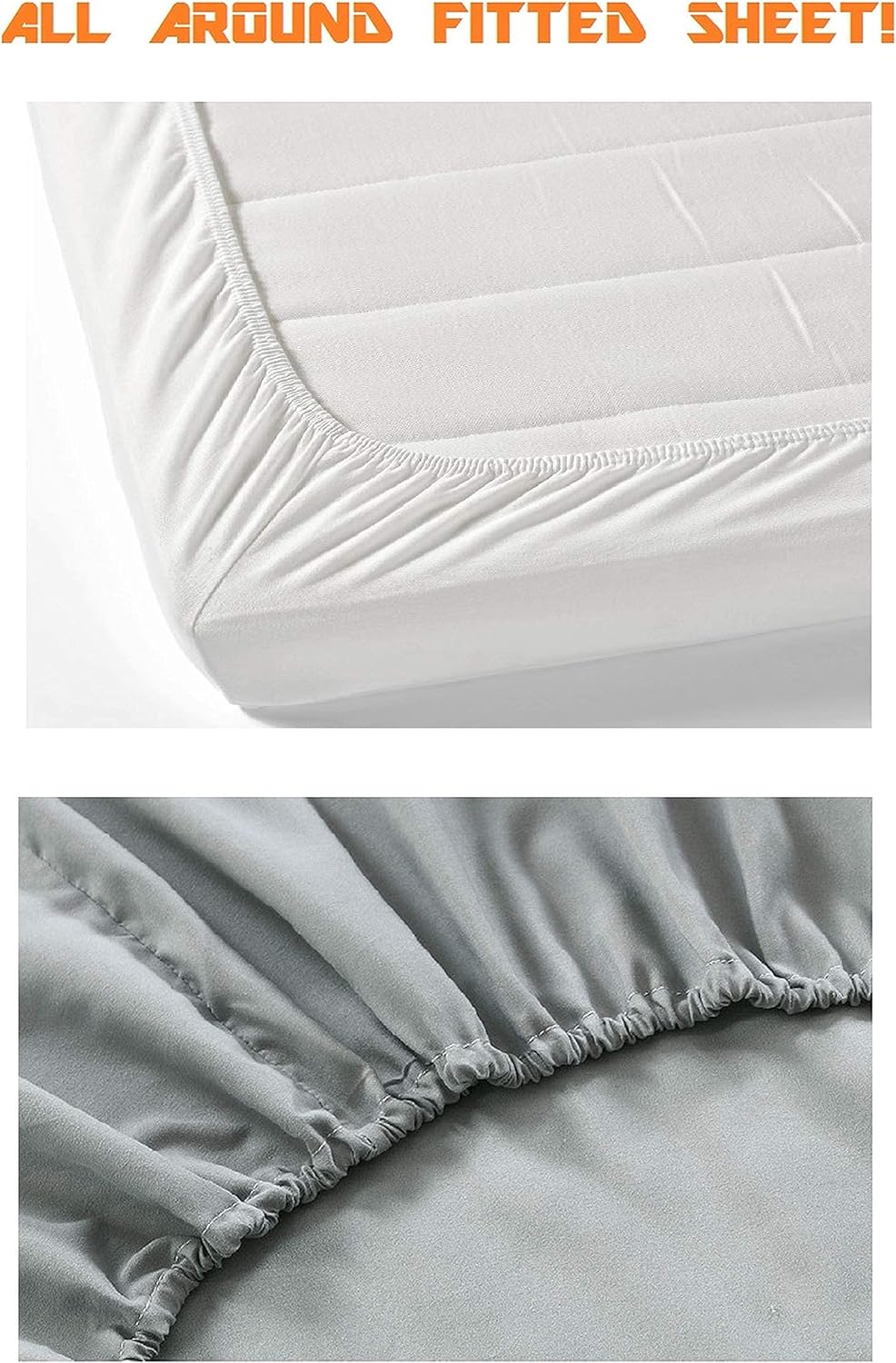 Resistant Coziest Bedding Set, All Around Elastic Fitted Sheet, Deep Pocket up to 16inch, Queen