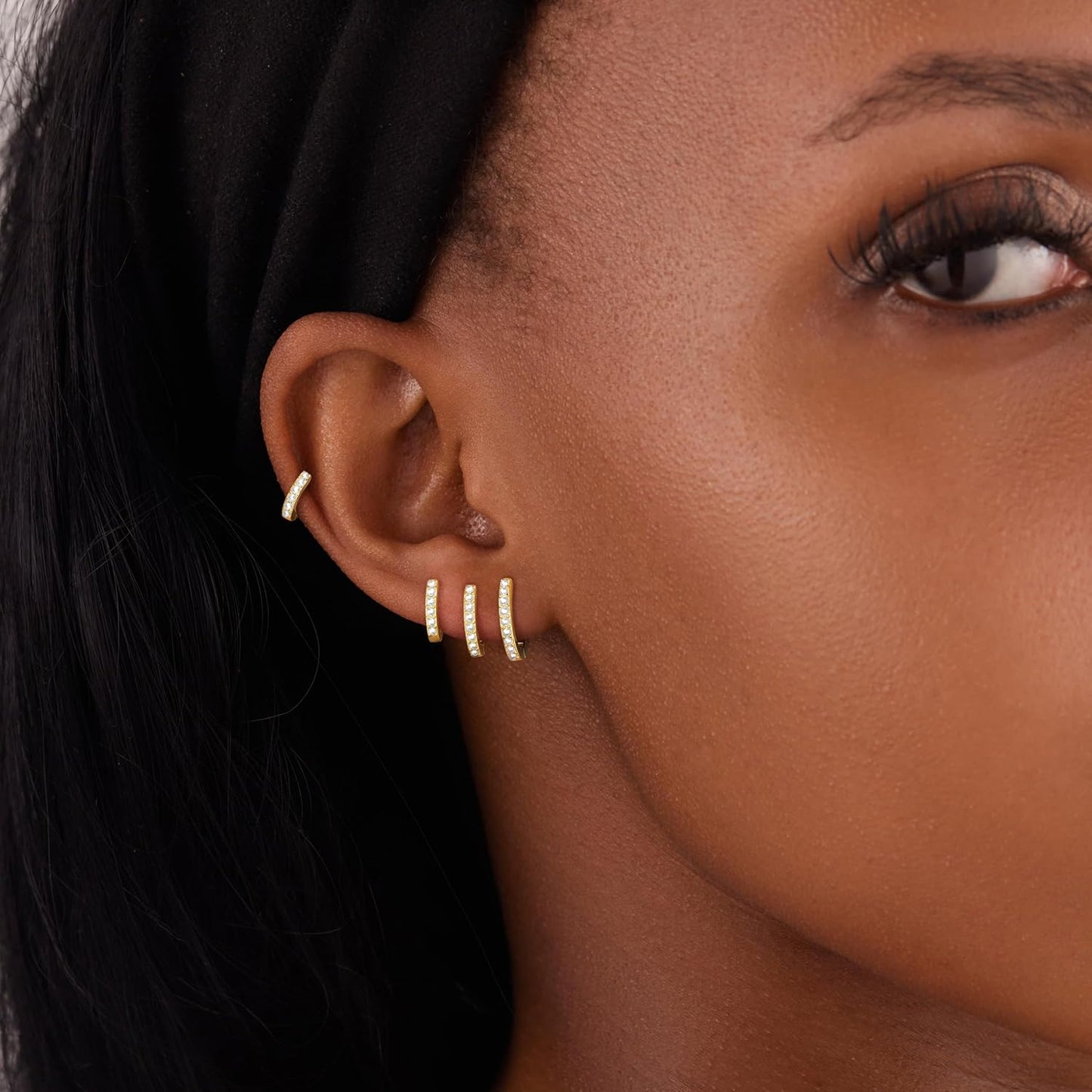 Small Gold Huggie Hoop Earrings Set for Women Men Hypoallergenic 14K Plated Stack Cartilage Earrings, Multiple Piercing