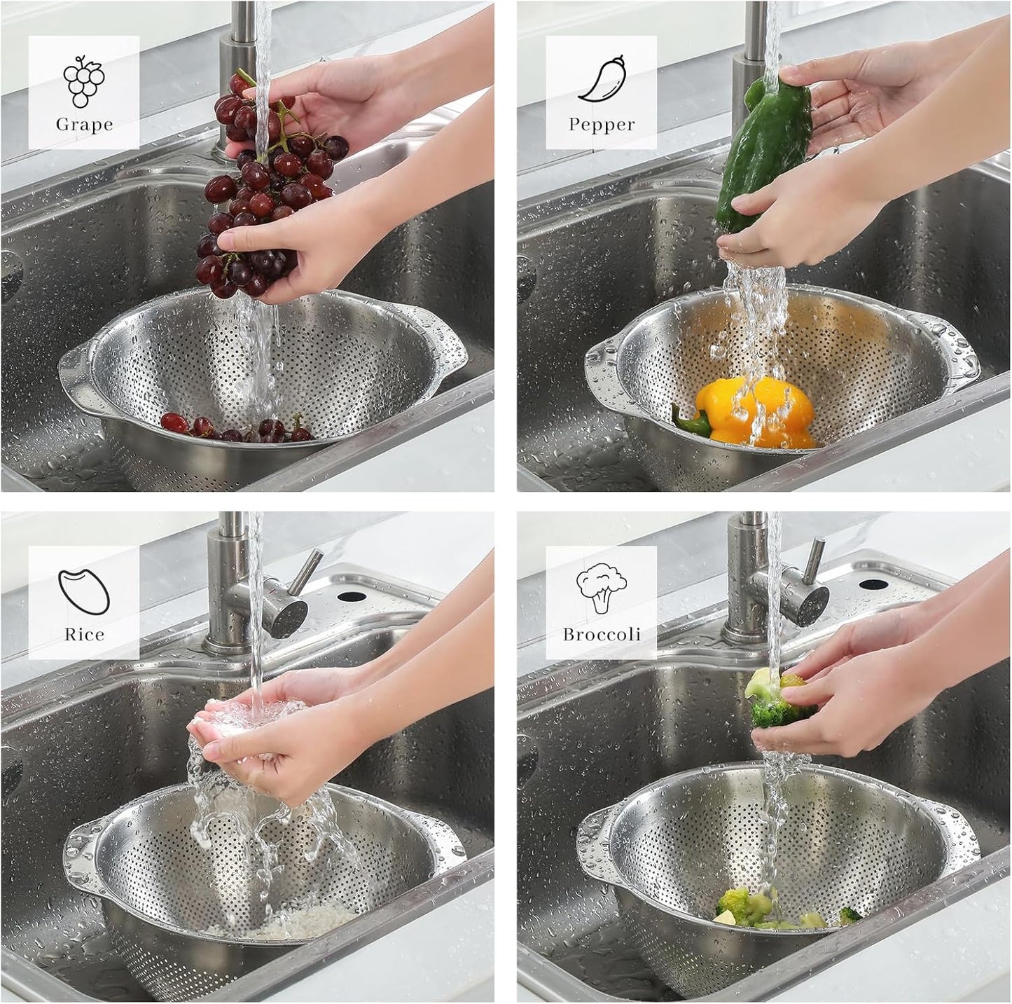 18/8 Stainless Steel Microwell Colander,  Fruits, Rice, and Pasta