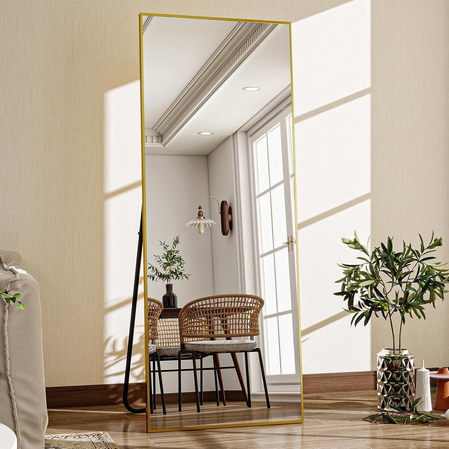 Mirror Full Length - 21" x 57" Floor Mirror with Stand, Aluminum Alloy Frame Full Body Mirror