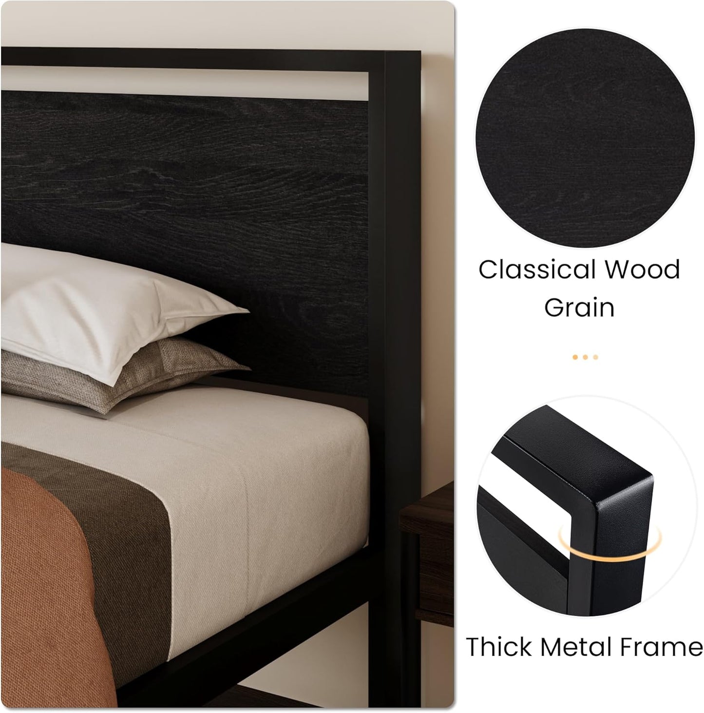 Twin Size Metal Platform Bed Frame with Wooden Headboard and Footboard, Mattress Foundation, No Box Spring Needed
