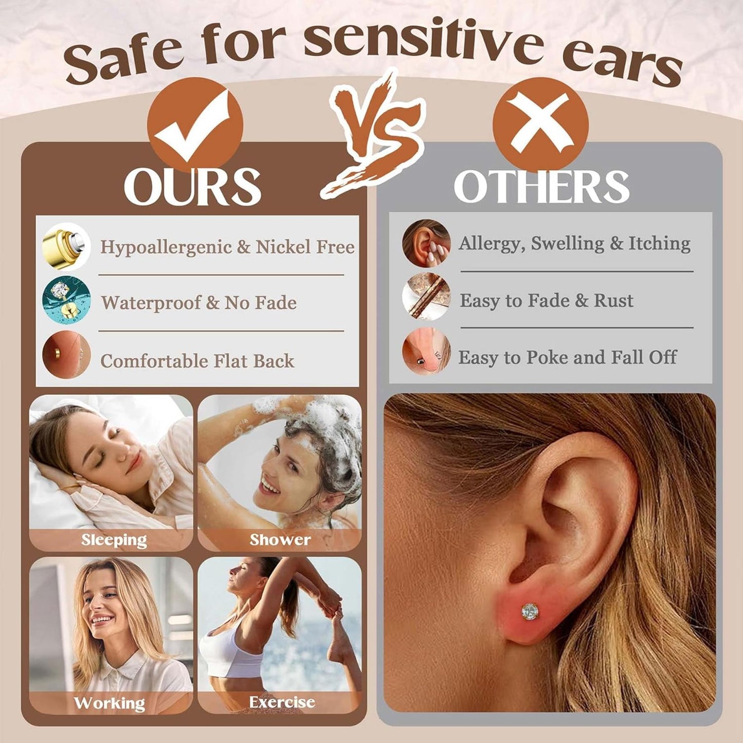 Jstyle Hypoallergenic Gold Stud Hoop Earrings for Women Men Surgical Stainless Steel Flat Back Earrings Small 14K Gold Huggie Hoops