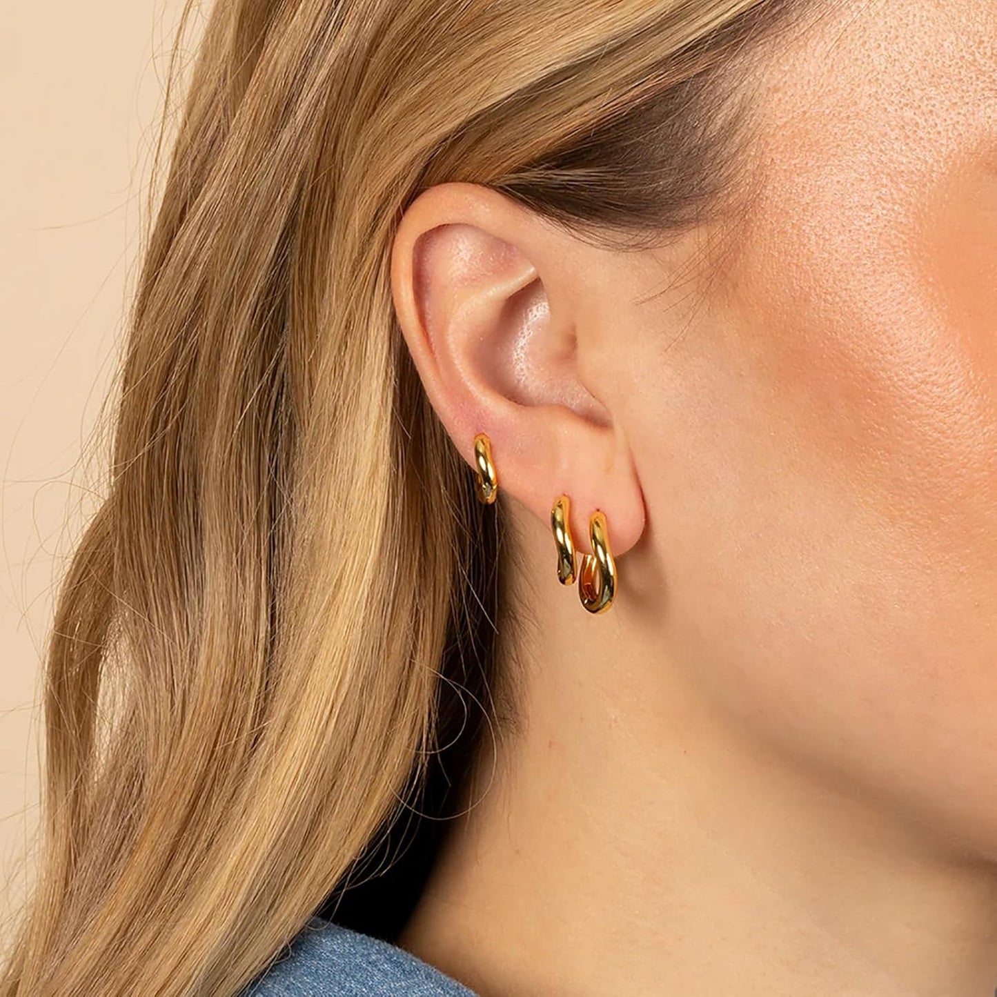 Small Sterling Silver Huggie Hoop Earrings Set for Women, 14K Gold Plated Hoops Stacks for Multiple Piercings