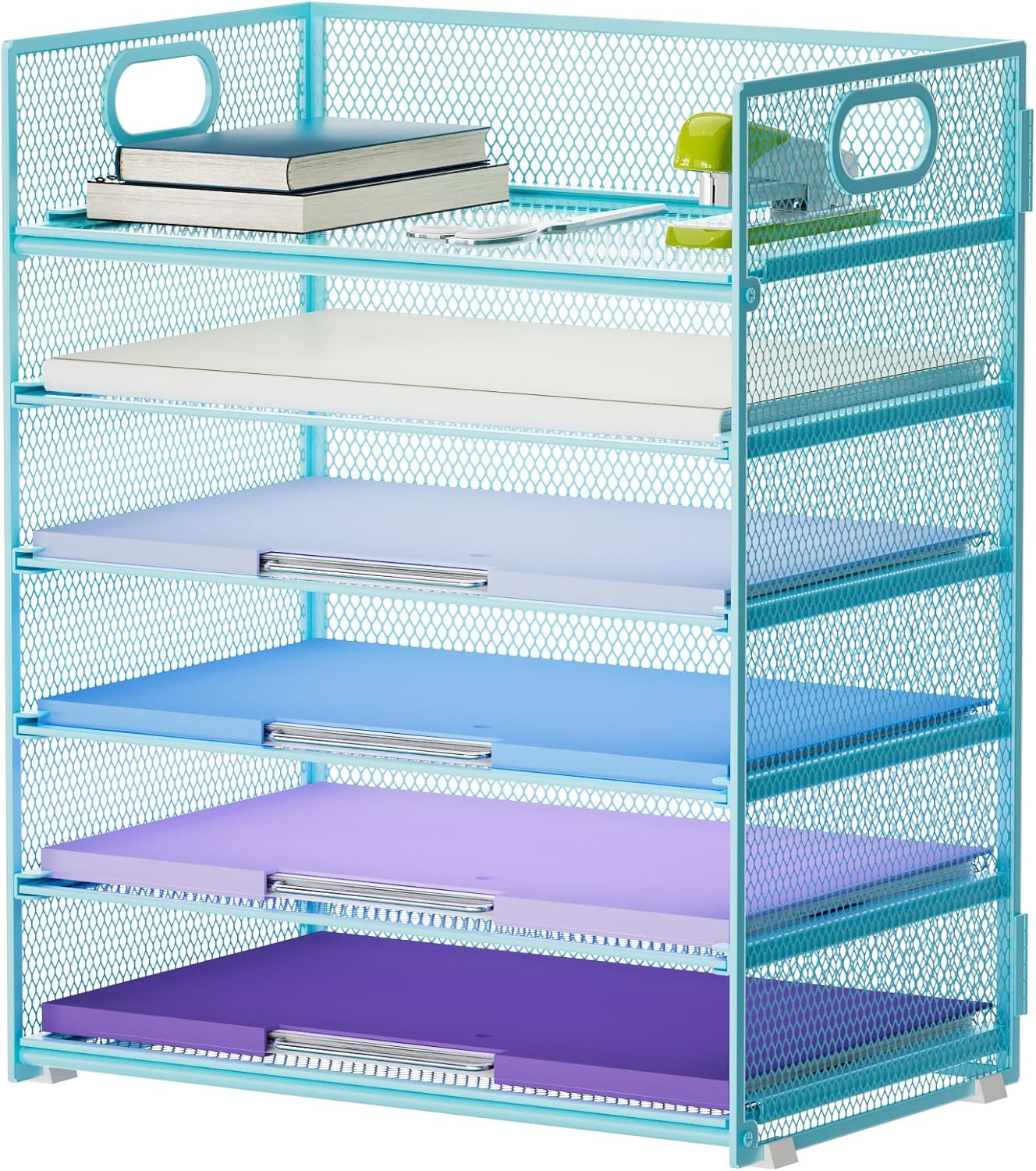 6 Tier Paper Organizer Letter Tray - Mesh Desk File Organizer with Handle