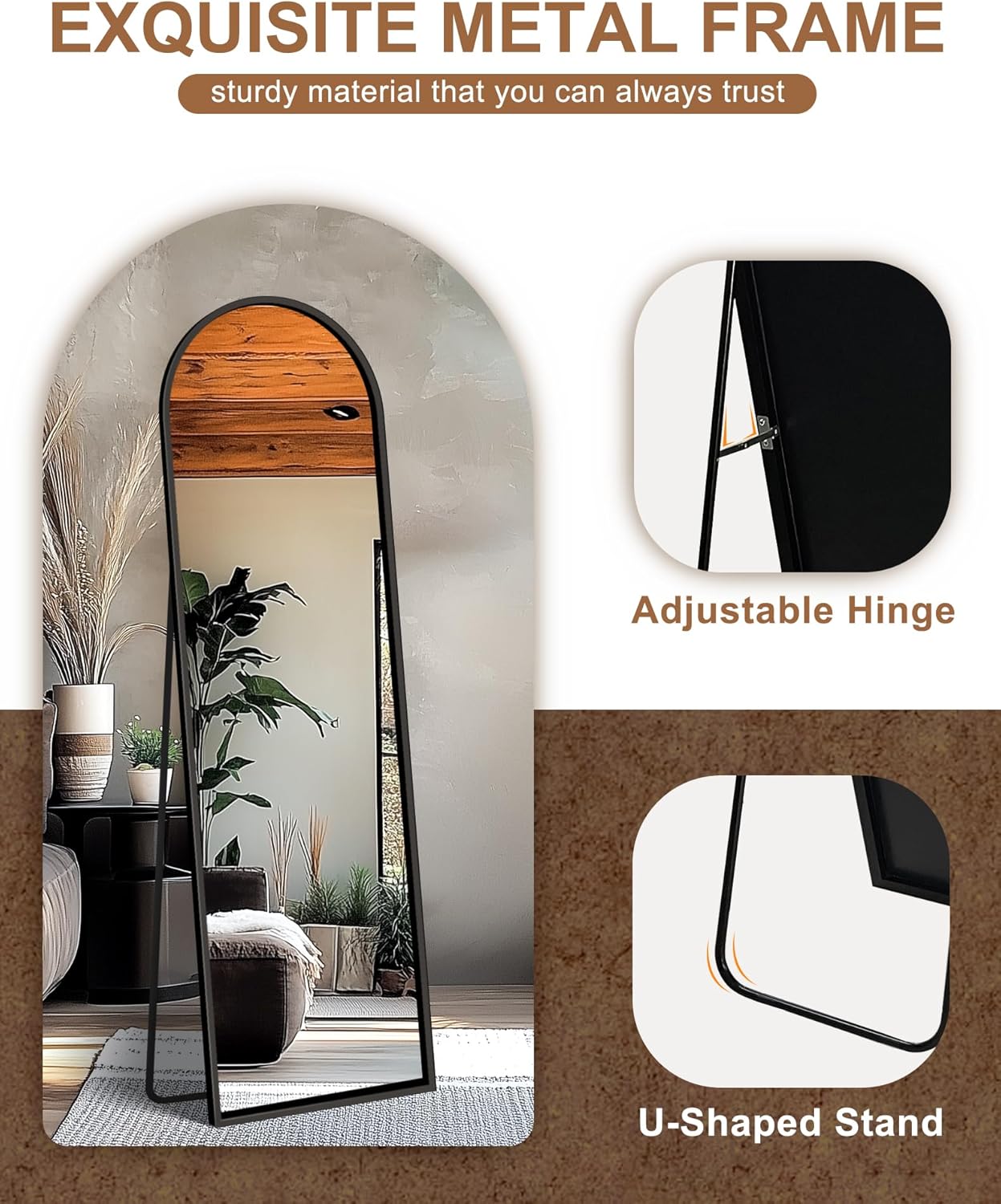 Arched Mirror Full Length,Standing Mirror Full Body,Large Floor with Stand