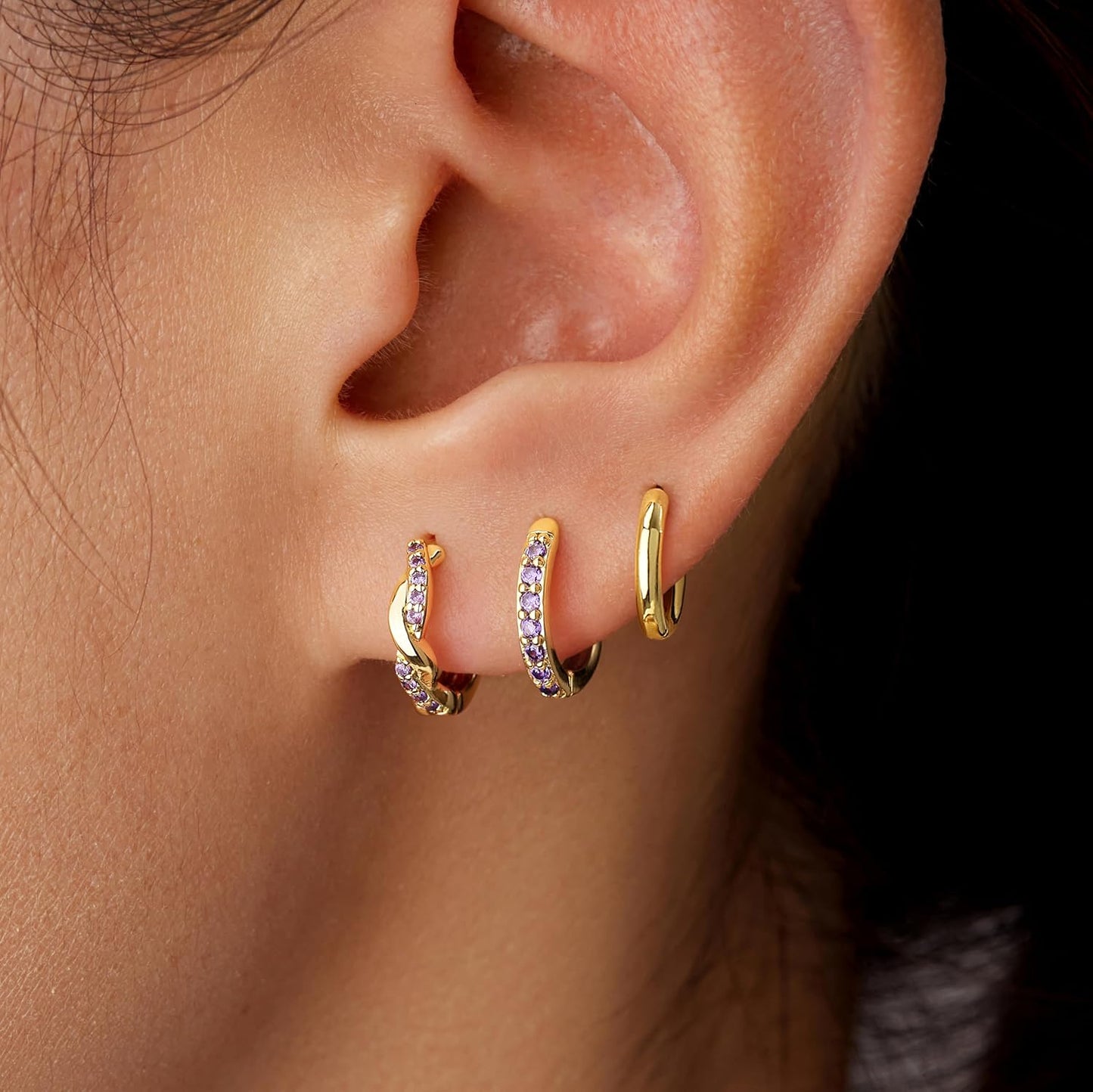 Inerney Gold Huggie Hoop Earrings Set for Women, Dainty Small Sterling Silver Earring Stacks Hypoallergenic Jewelry for Multiple Piercings