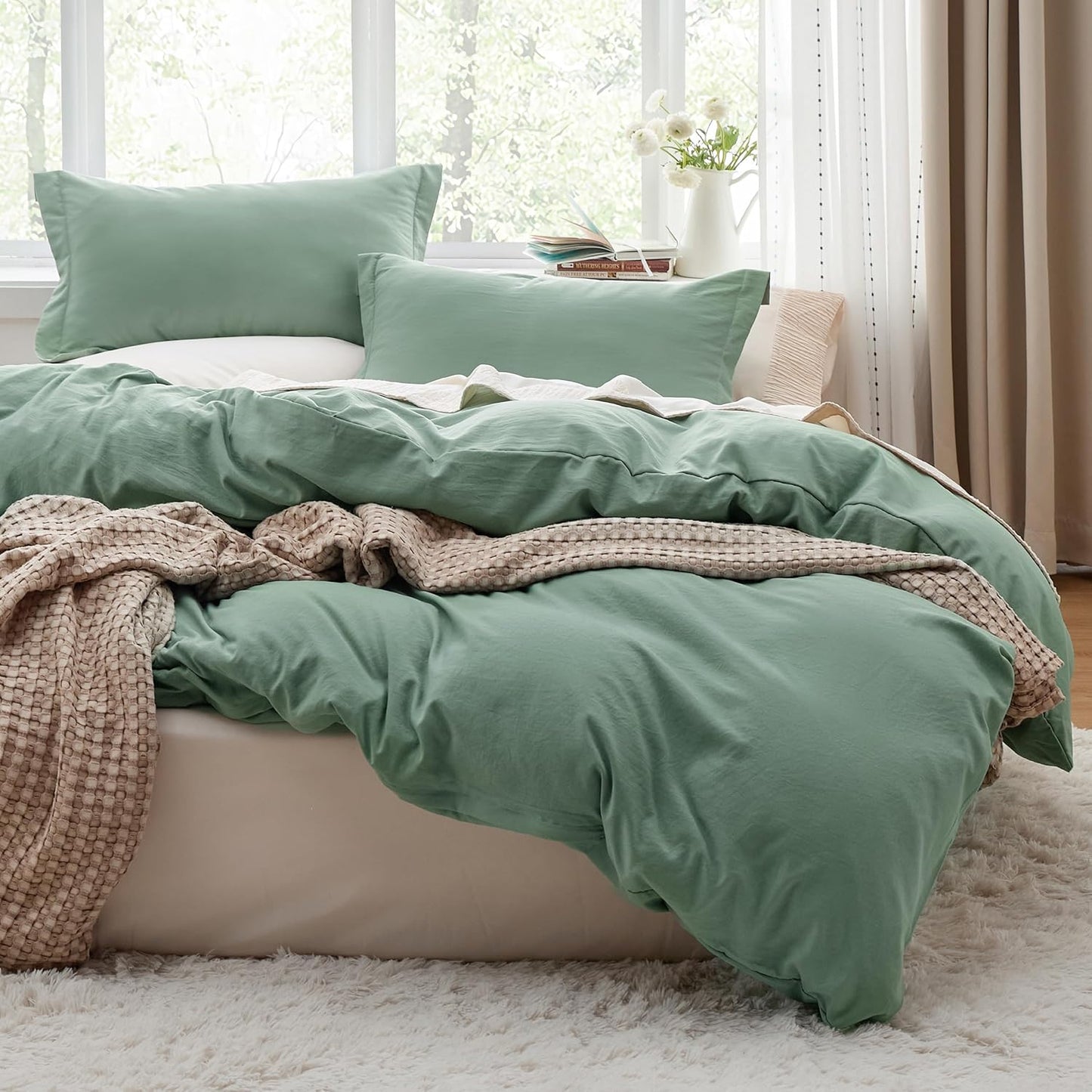 White Duvet Cover Queen Size - 3 count Prewashed Extra Soft Bedding Set