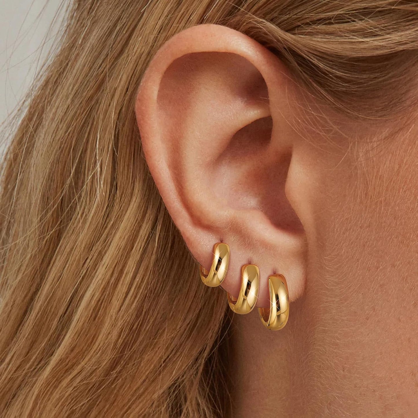 3Pairs 925 Sterling Silver, 14K Gold Plated Small Huggie Hoop Earrings Sets for Multiple Piercing CZ Cartilage Earrings Stacks