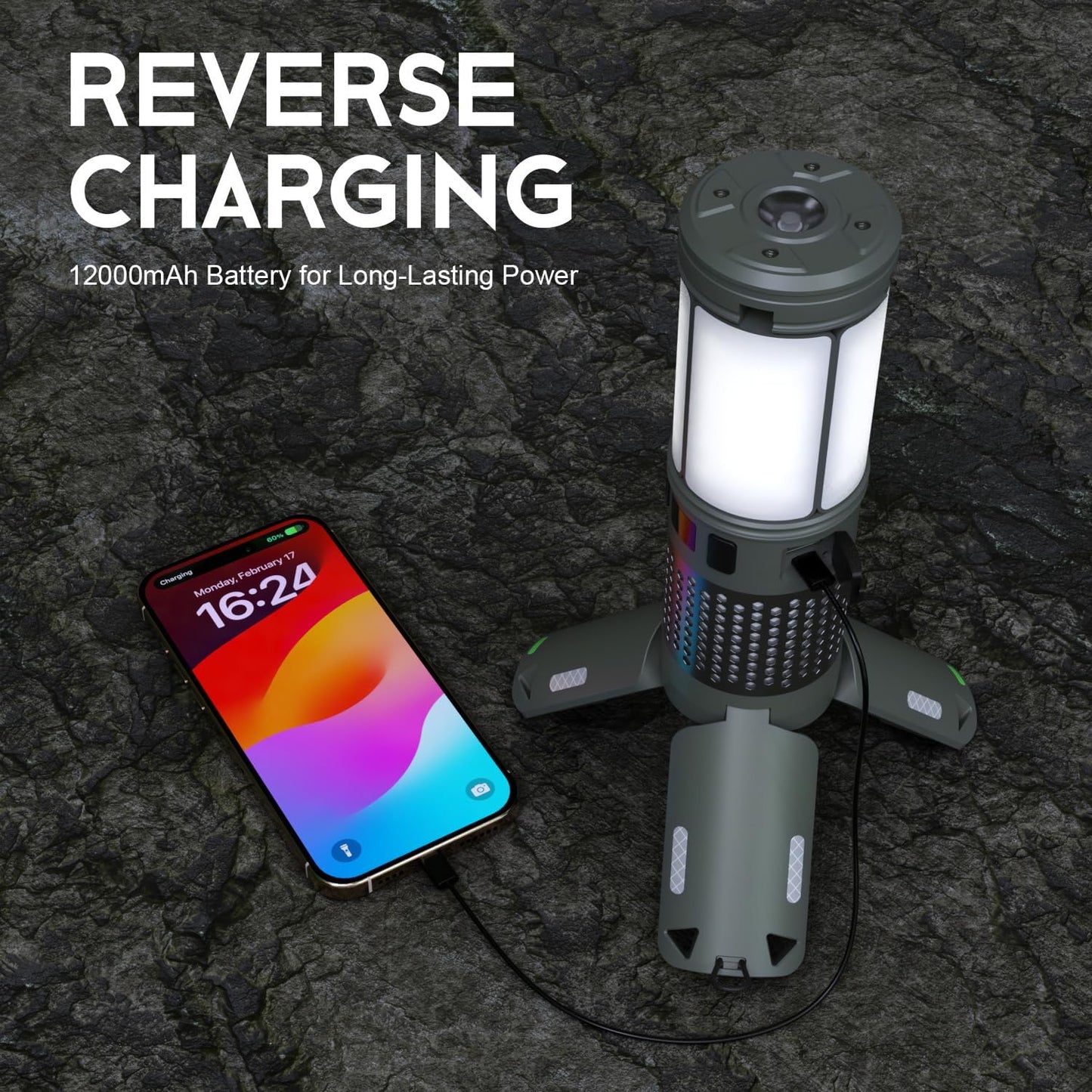 OMOMMD Telescopic Camping Lights, Rechargeable Camping Lights with Stand,12000mAh Collapsible Camping Lanterns, Magnetic Base Portable Flashlights IPX5 Waterproof for Camping,Hiking,Emergency Use
