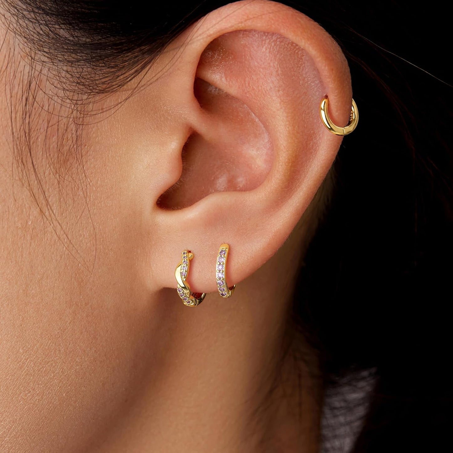 Inerney Gold Huggie Hoop Earrings Set for Women, Dainty Small Sterling Silver Earring Stacks Hypoallergenic Jewelry for Multiple Piercings