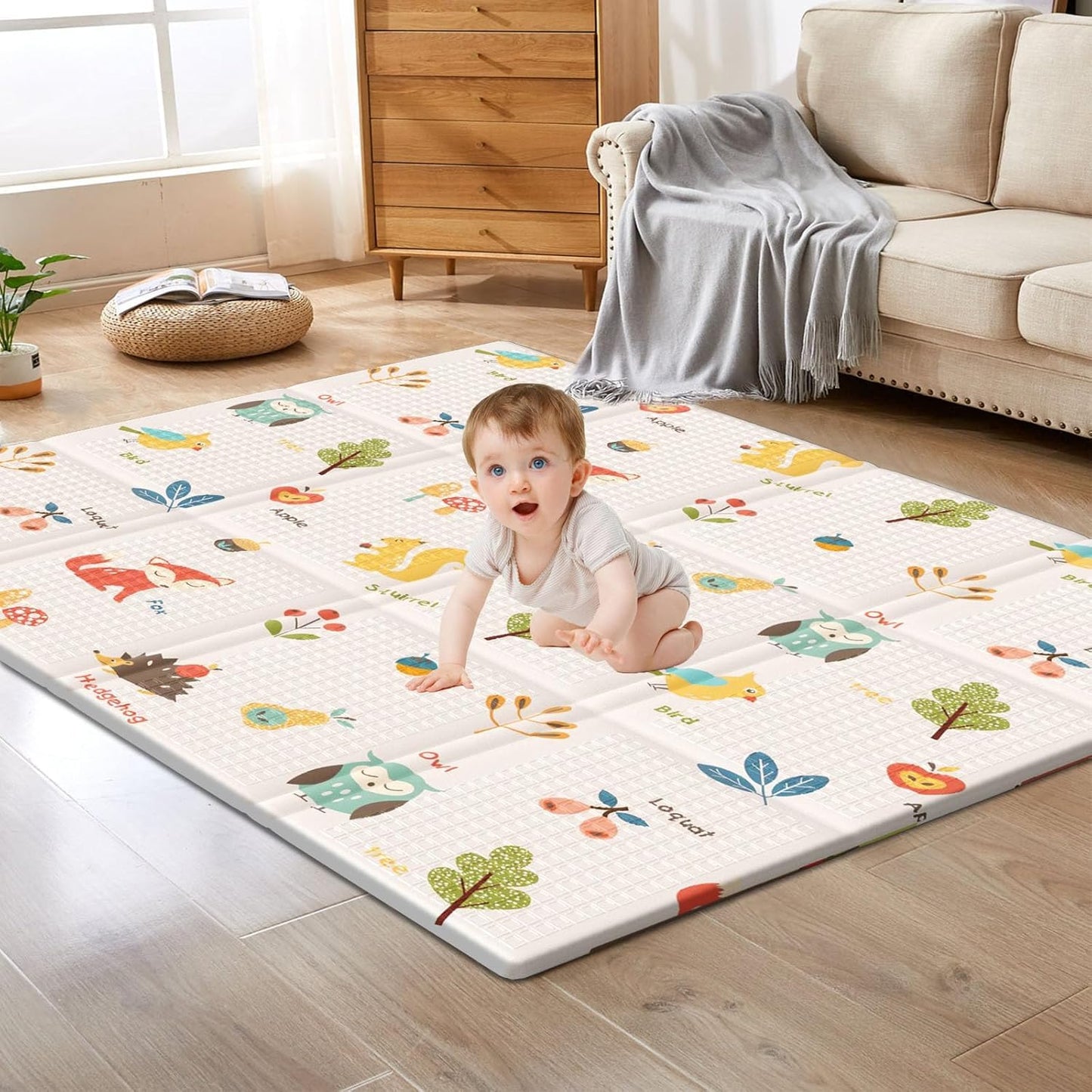 OMOMMD Baby Play Mat, 50 x 50 Inch Play Mat Perfect for Use Baby Playpen, Foldable Baby Foam Playmat for Floor, Portable Waterproof Activity PlayMats for Babies, Infants and Toddlers