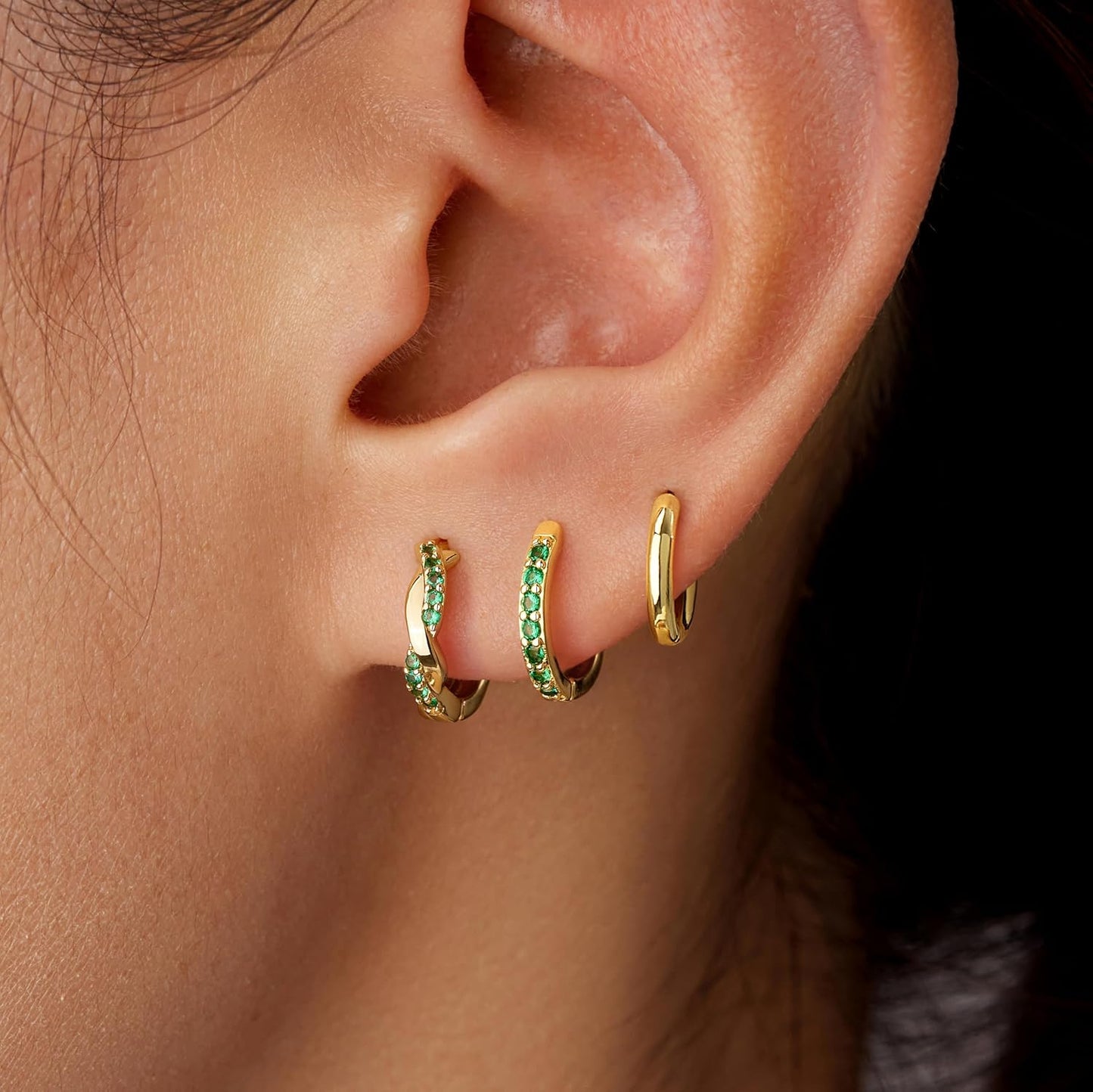 Inerney Gold Huggie Hoop Earrings Set for Women, Dainty Small Sterling Silver Earring Stacks Hypoallergenic Jewelry for Multiple Piercings