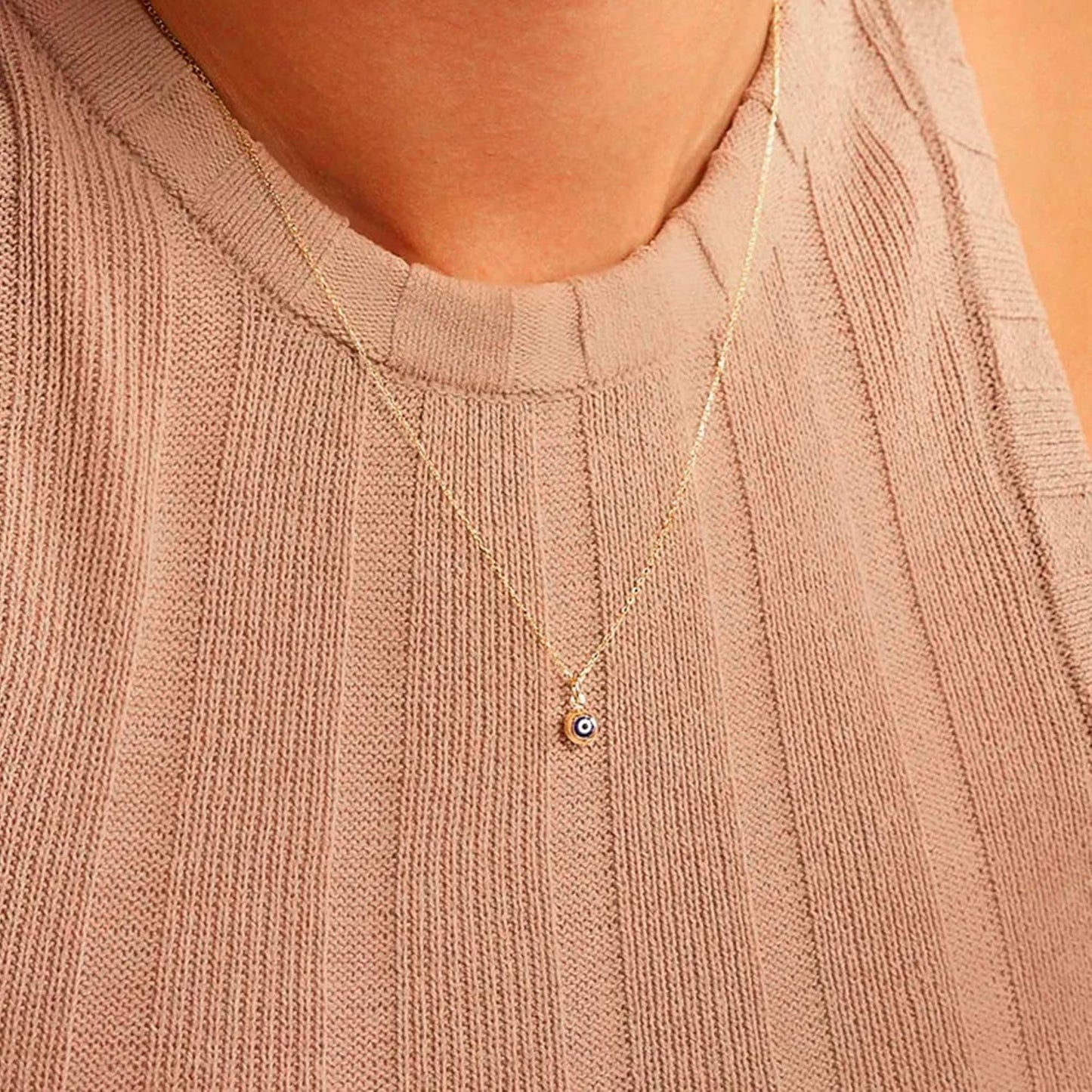 Evil Eye Necklace: 14K Gold Plated Blue CZ Diamond Boho Pendant for Women, Protection Gift