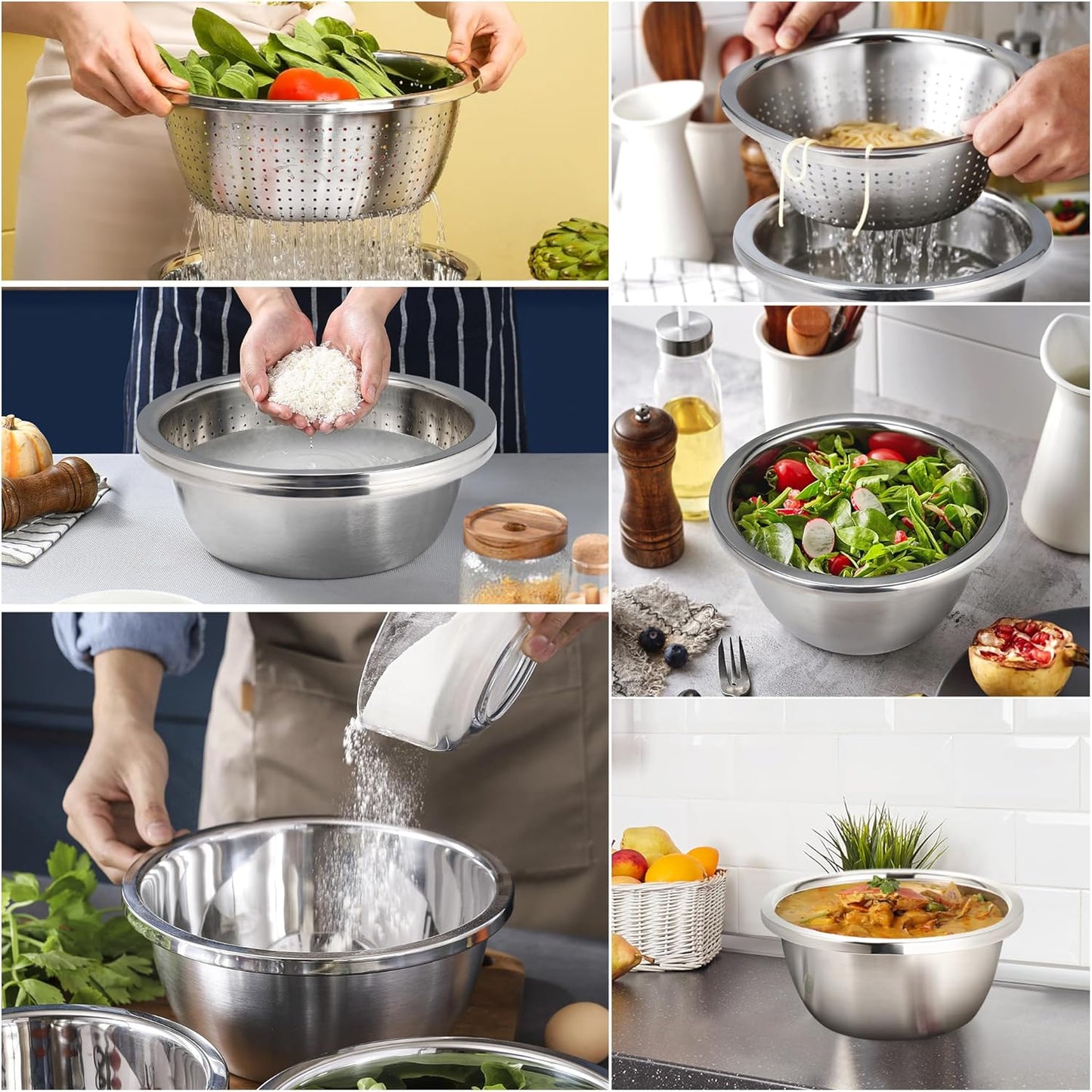 Colander 304 Stainless Steel 3-quart with Mixing Bowls, Dishwasher Safe. (2PC)